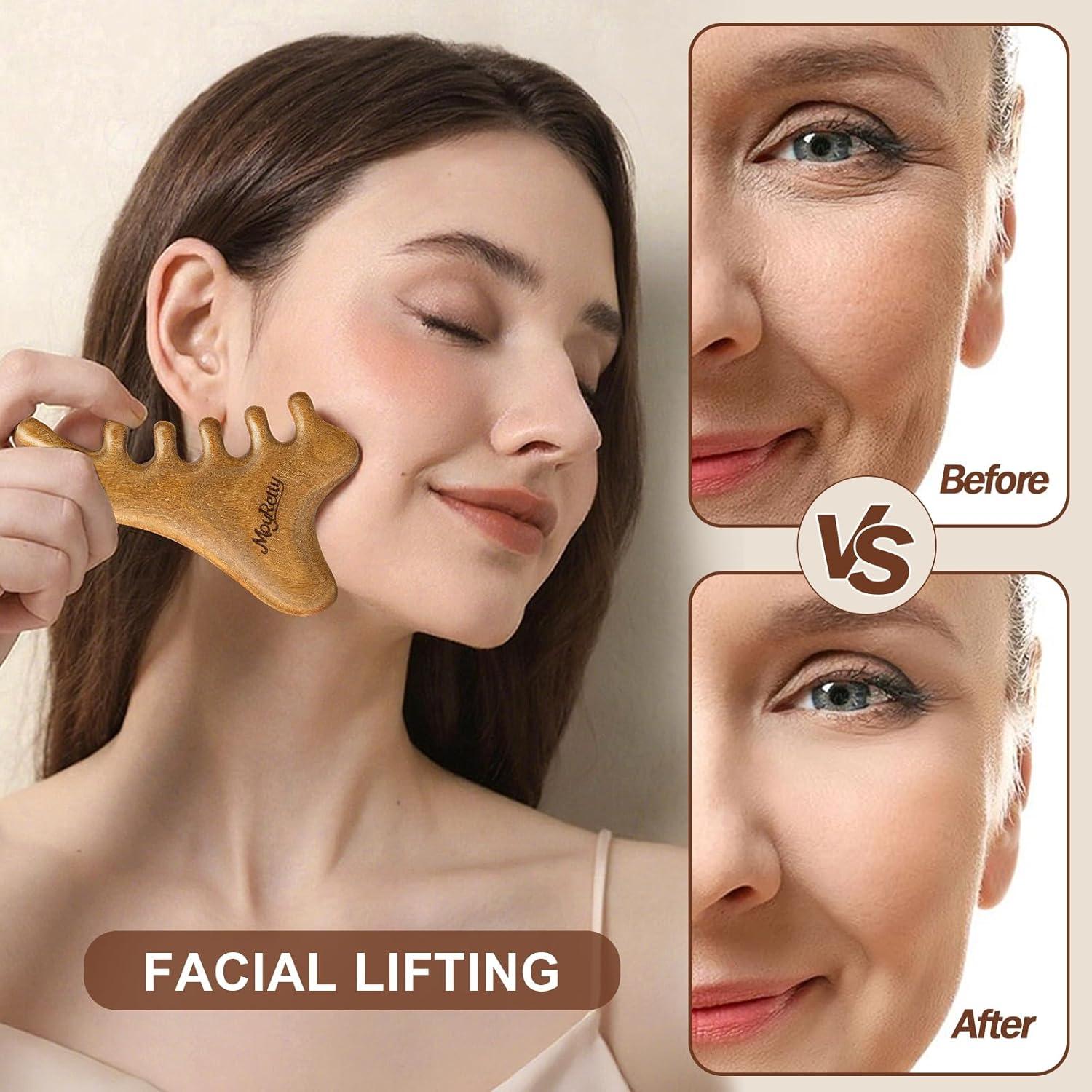 Herramienta Facial Gua Sha MoyRetty Sándalo Verde 4-en-1