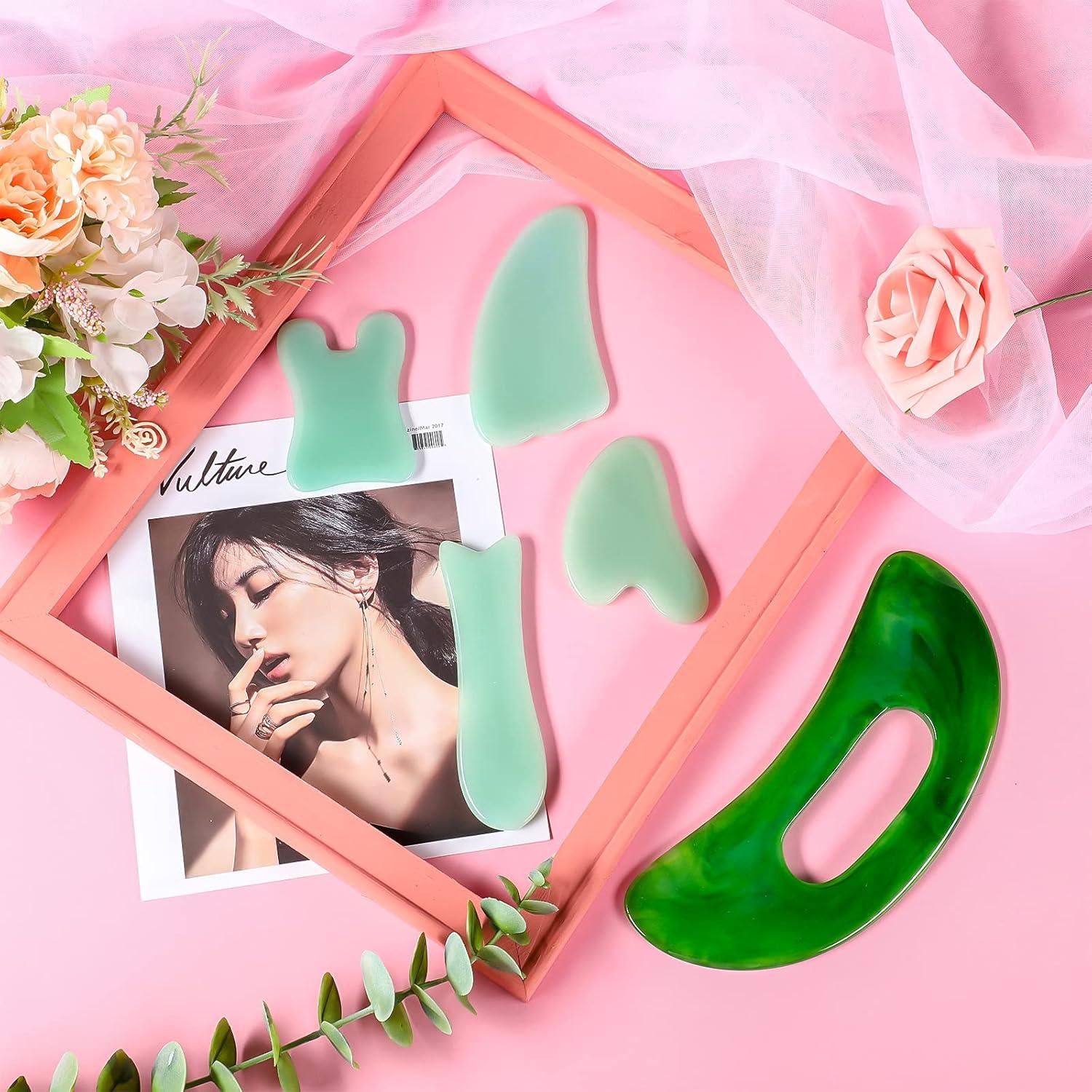 Conjunto de Herramientas Gua Sha Facial Treela 5 Piezas Resina Verde