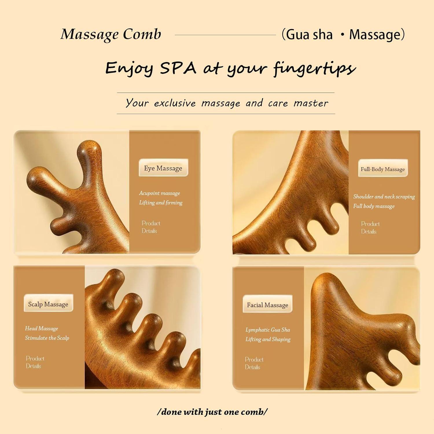 Herramienta de Masaje Gua Sha Sernia de Sándalo Natural 4-en-1