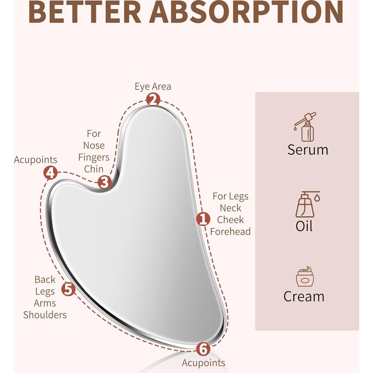 Herramienta Gua Sha Facial VGY de Acero Inoxidable 8.6cm