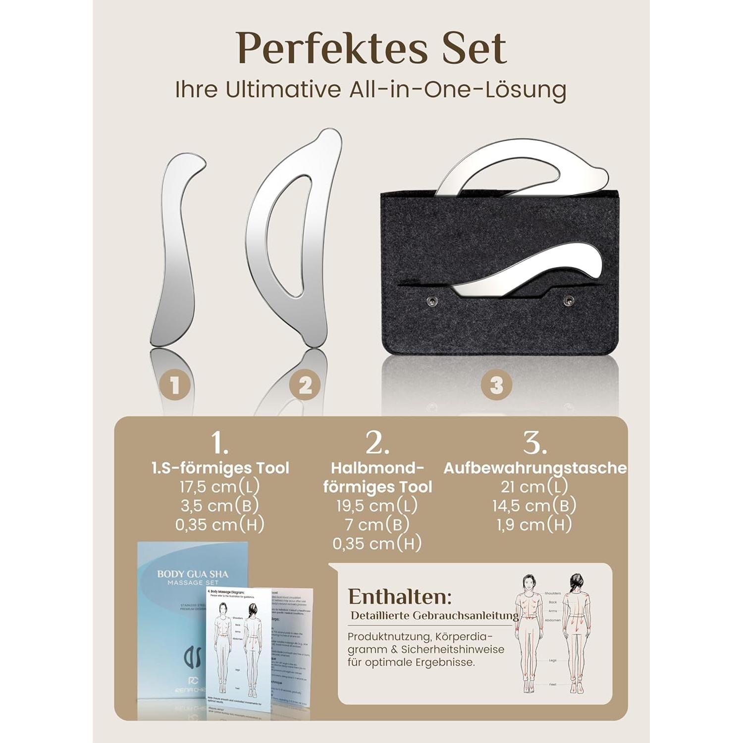 Juego de Herramientas de Gua Sha Rena Chris - Acero Inoxidable