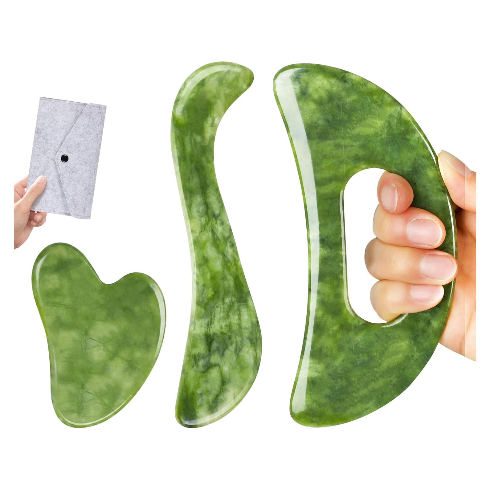 Set de Masaje Gua Sha de Jade Mierbai 3 en 1 - Anticelulitis