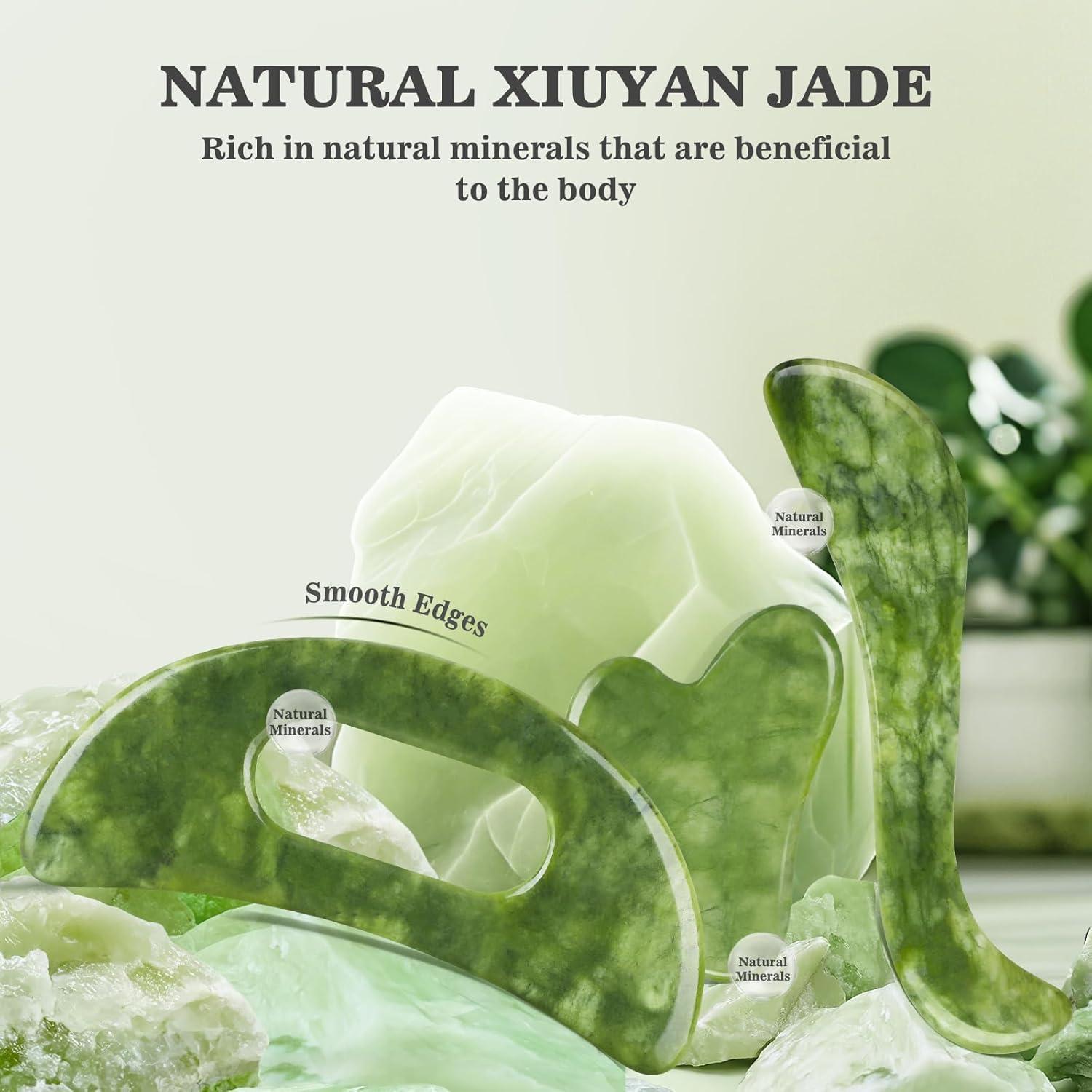 Set de Masaje Gua Sha de Jade Mierbai 3 en 1 - Anticelulitis