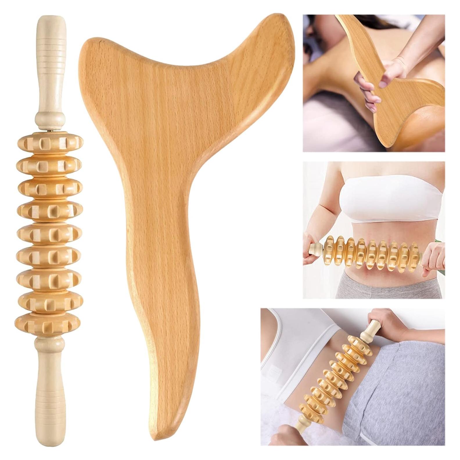 Kit de Masaje Gua Sha de Madera Machomby 2 Piezas Drenaje Linfático