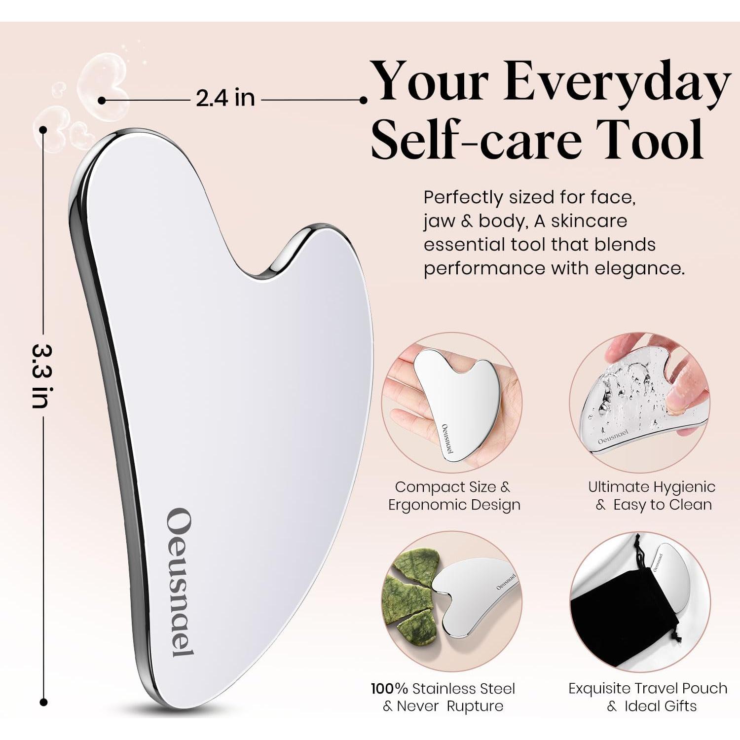 Herramienta Gua Sha Acero Inoxidable Oeusnael 8.4x6.1cm