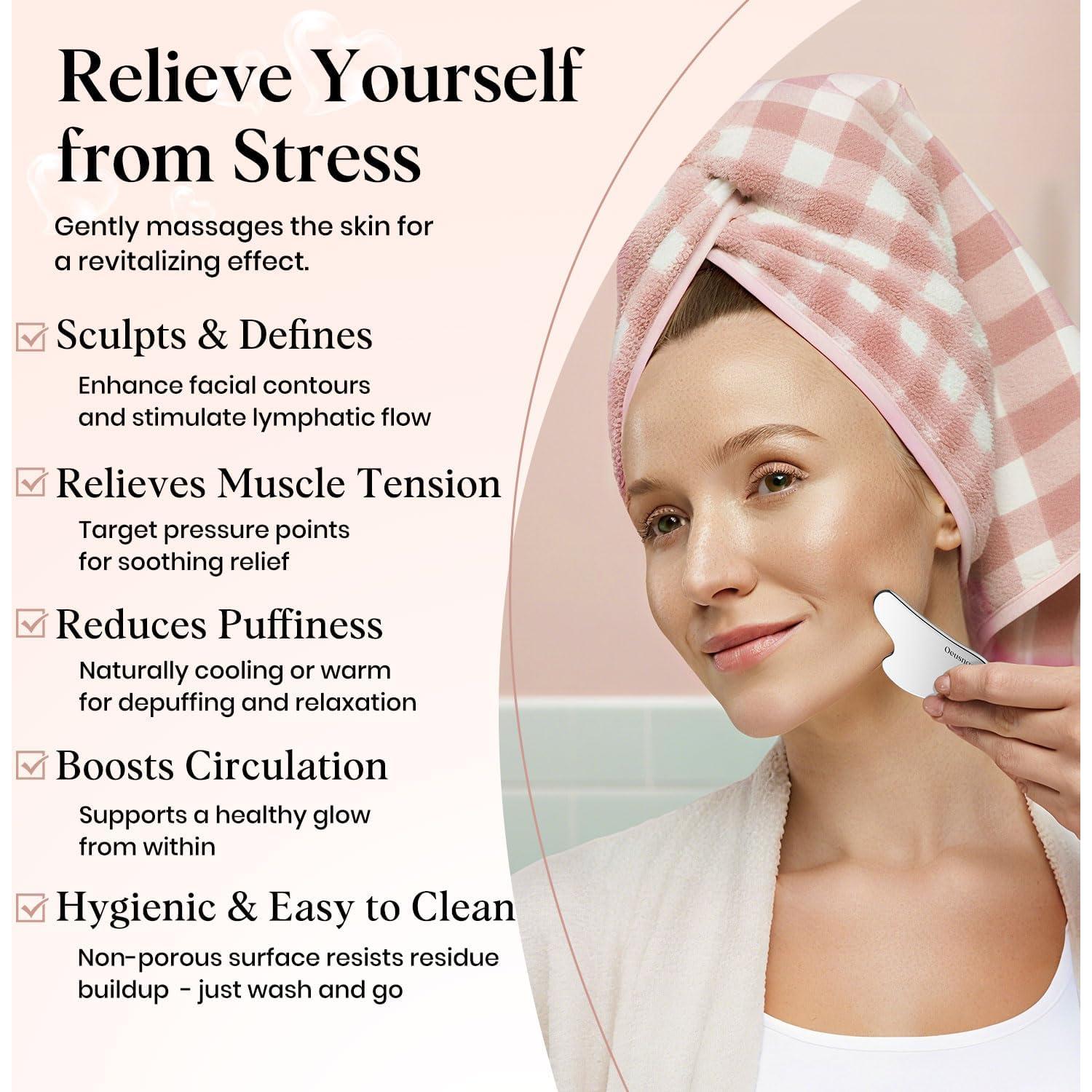 Herramienta Gua Sha Acero Inoxidable Oeusnael 8.4x6.1cm