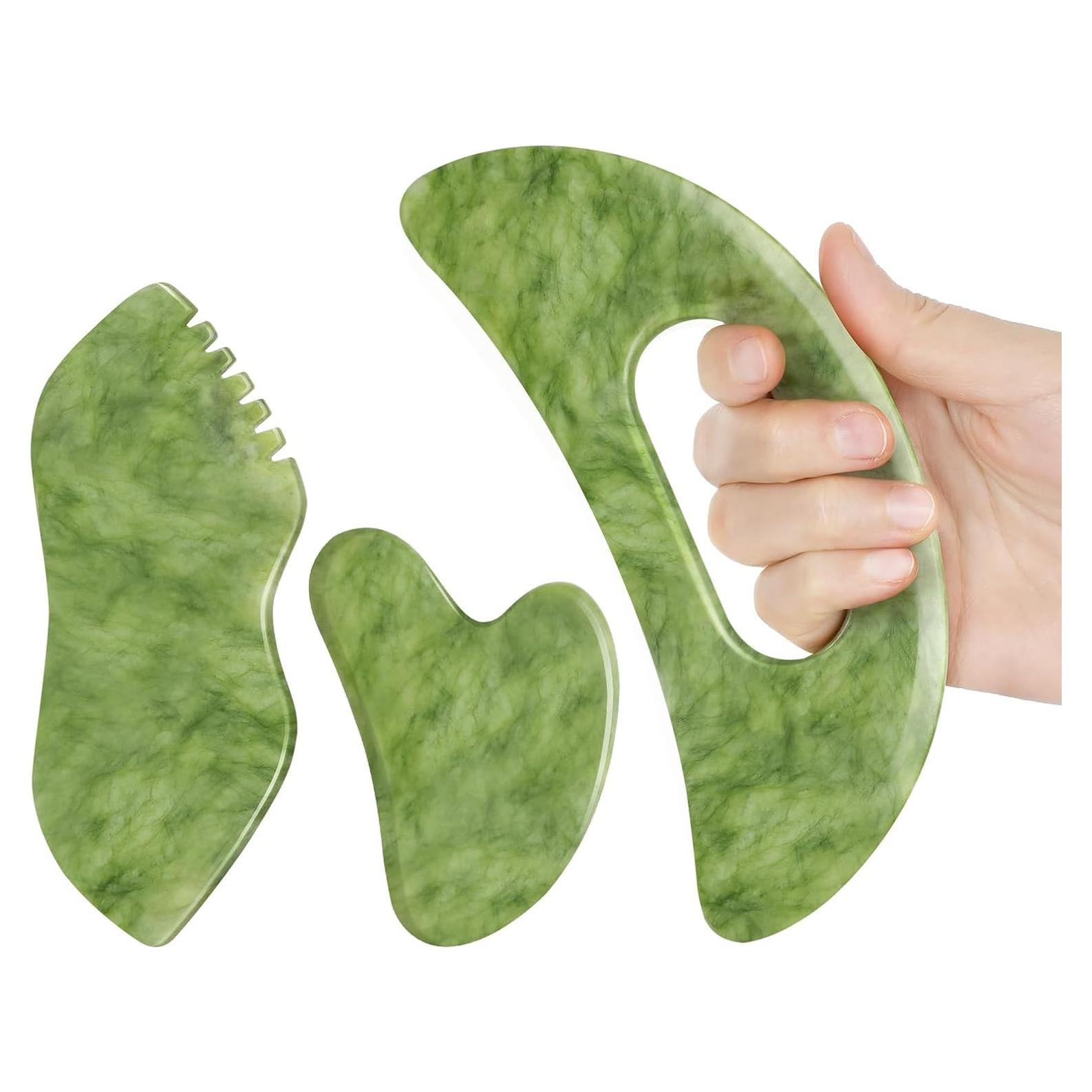 Juego de 3 Herramientas Gua Sha de Jade Crossmoon - Masaje Facial y Corporal