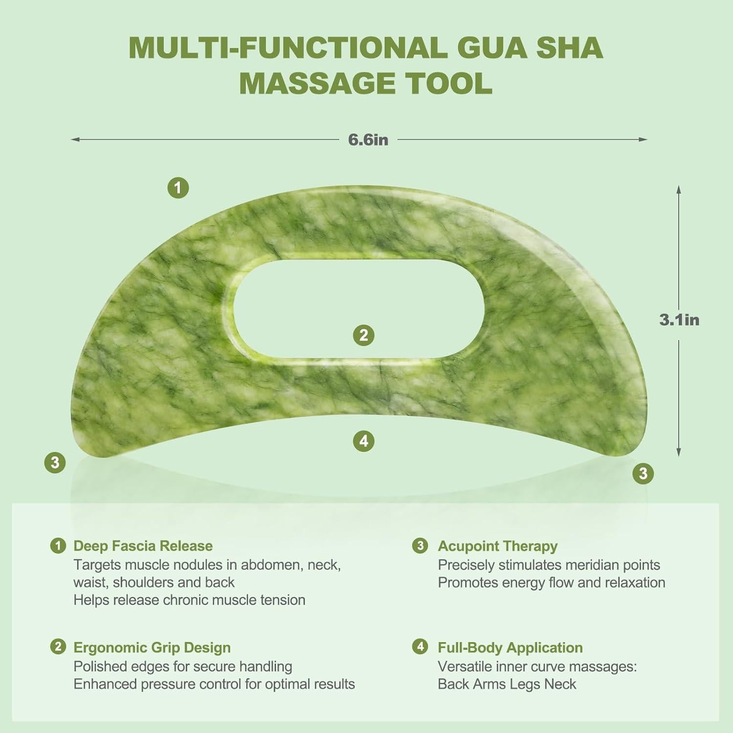 Juego de 3 Herramientas Gua Sha de Jade Crossmoon - Masaje Facial y Corporal