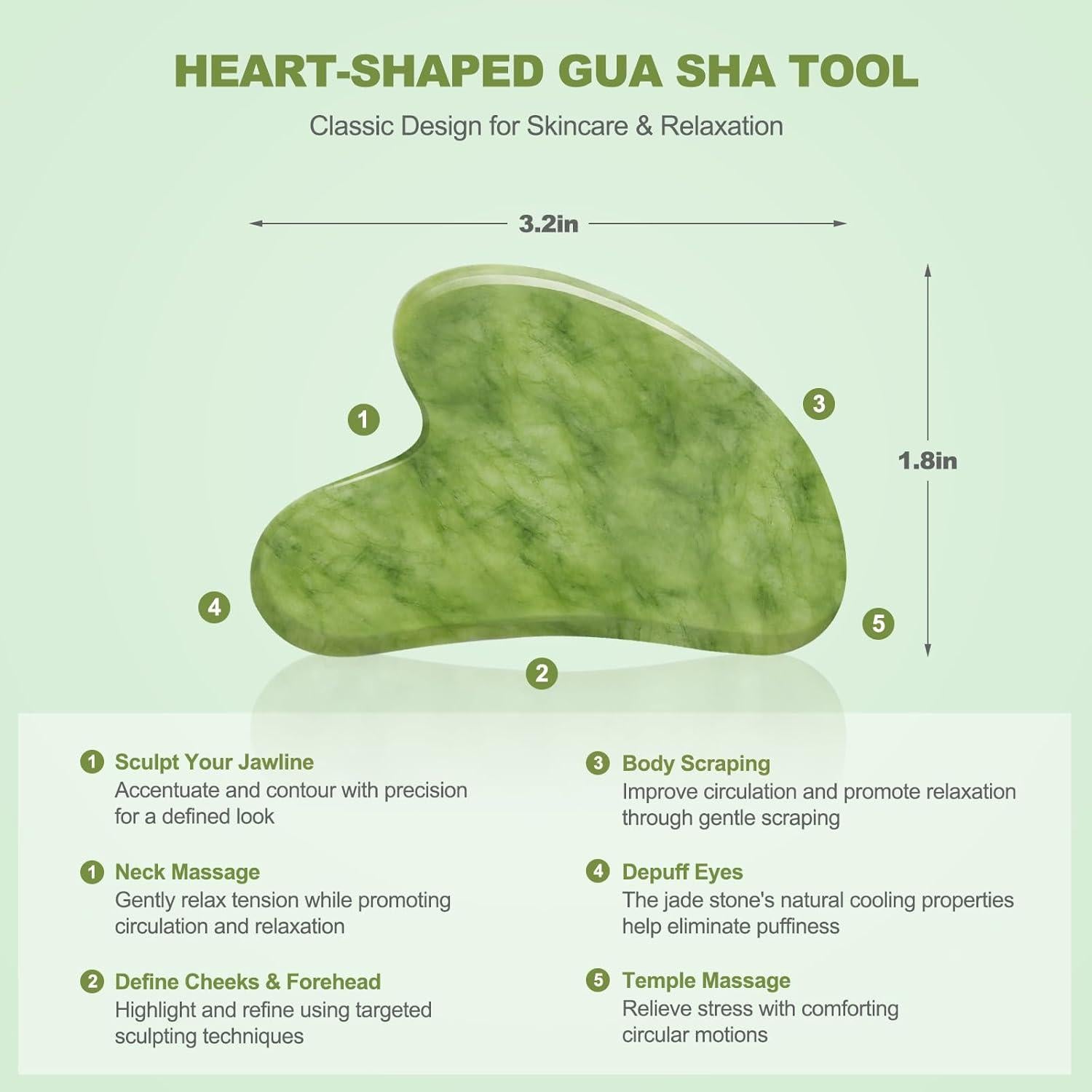 Juego de 3 Herramientas Gua Sha de Jade Crossmoon - Masaje Facial y Corporal
