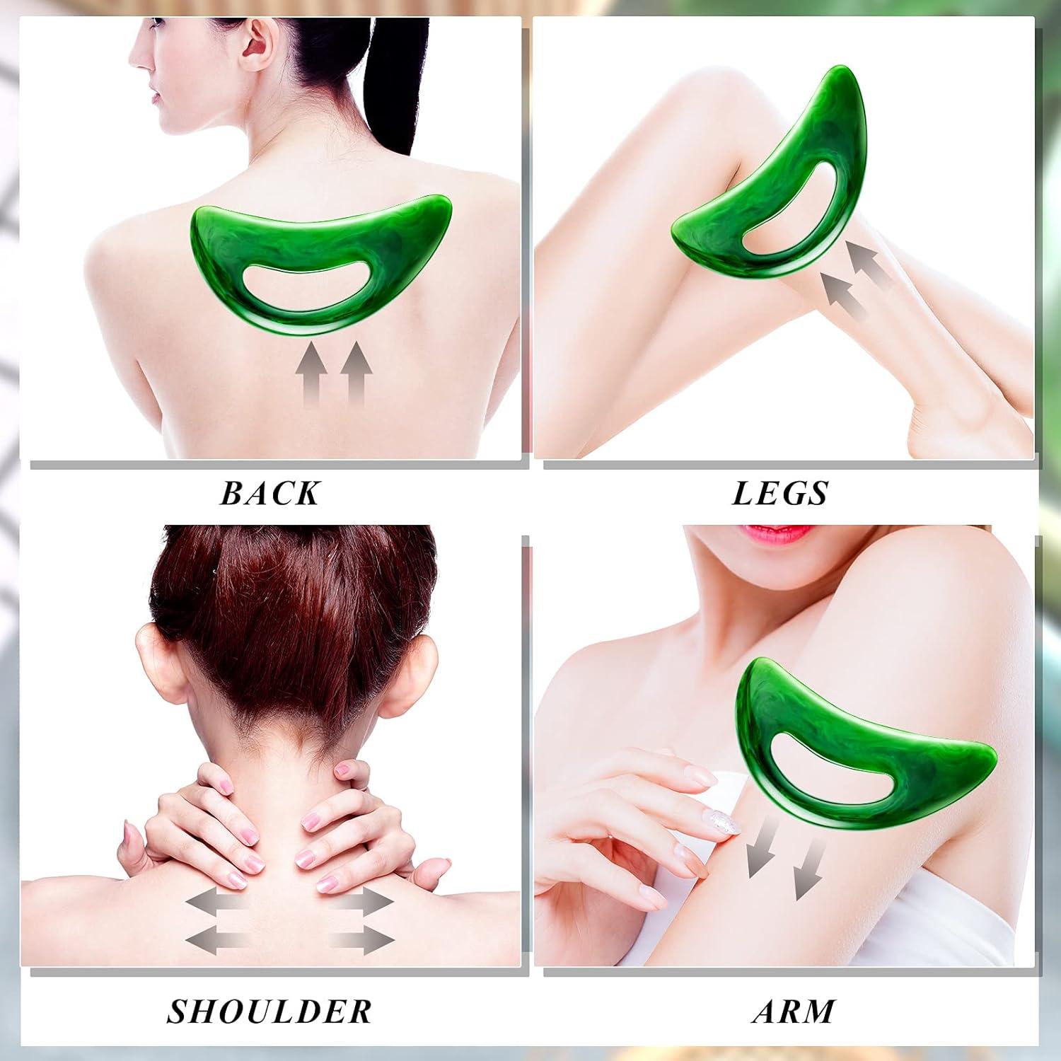 Juego de Gua Sha Corporal BBTO 2 Piezas Verde - Masaje Espalda, Cara, Cuello