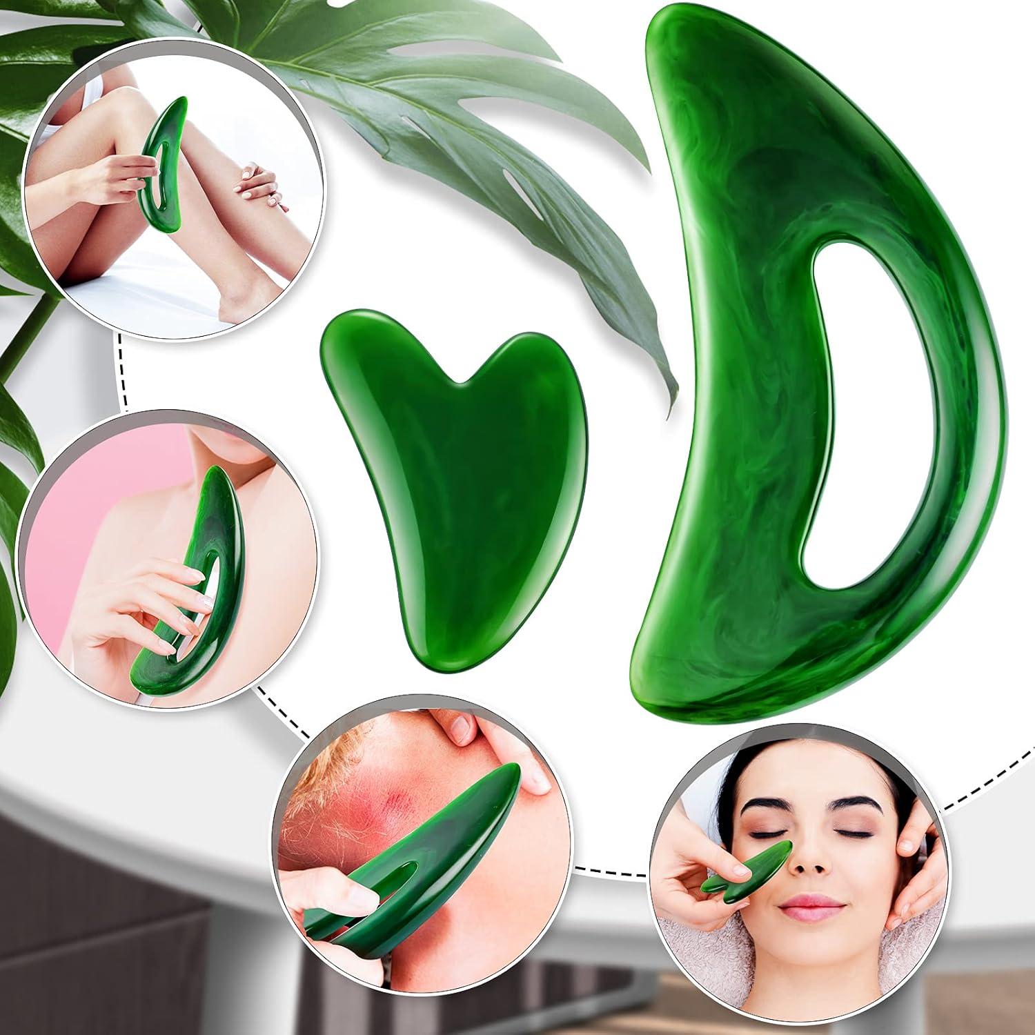 Juego de Gua Sha Corporal BBTO 2 Piezas Verde - Masaje Espalda, Cara, Cuello