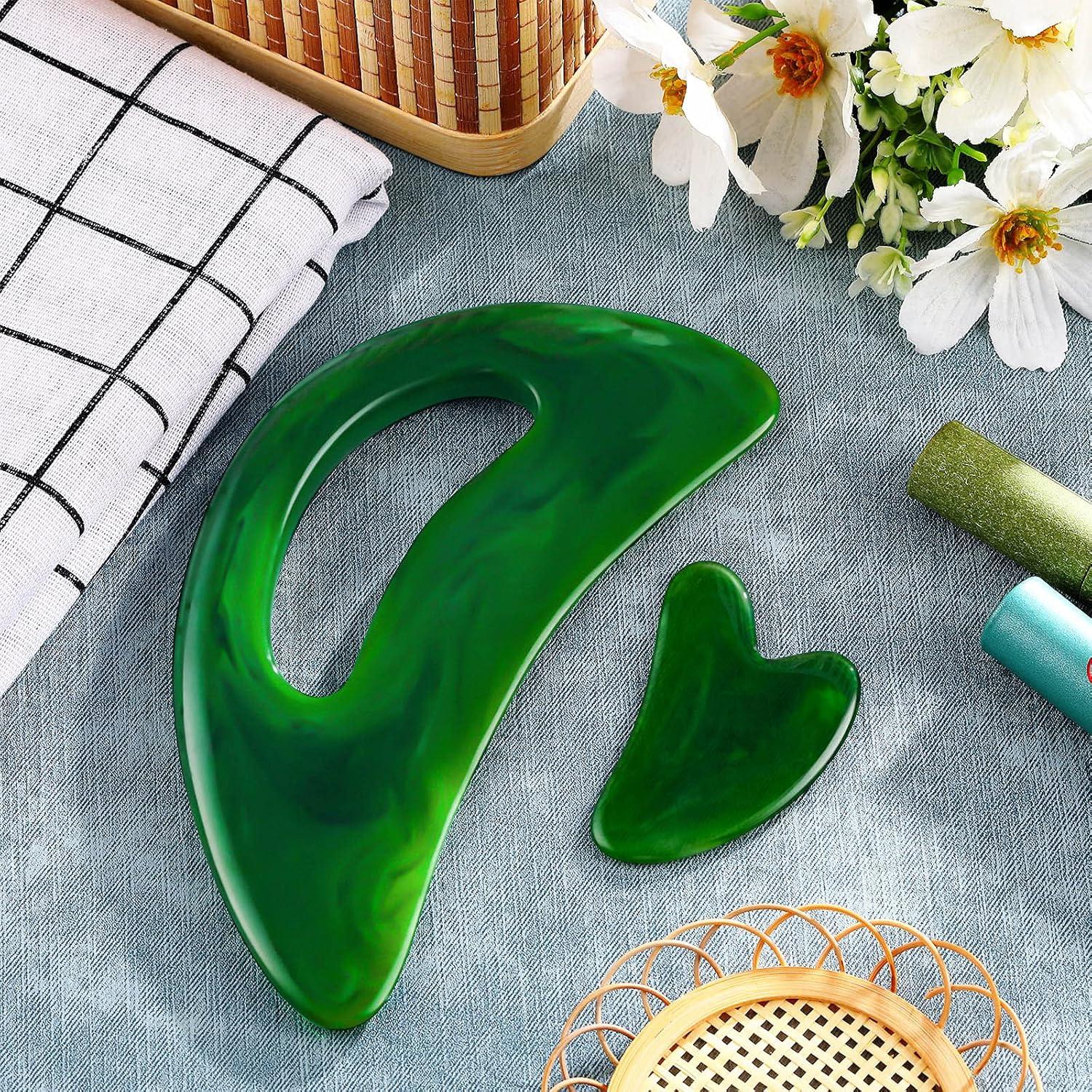 Juego de Gua Sha Corporal BBTO 2 Piezas Verde - Masaje Espalda, Cara, Cuello