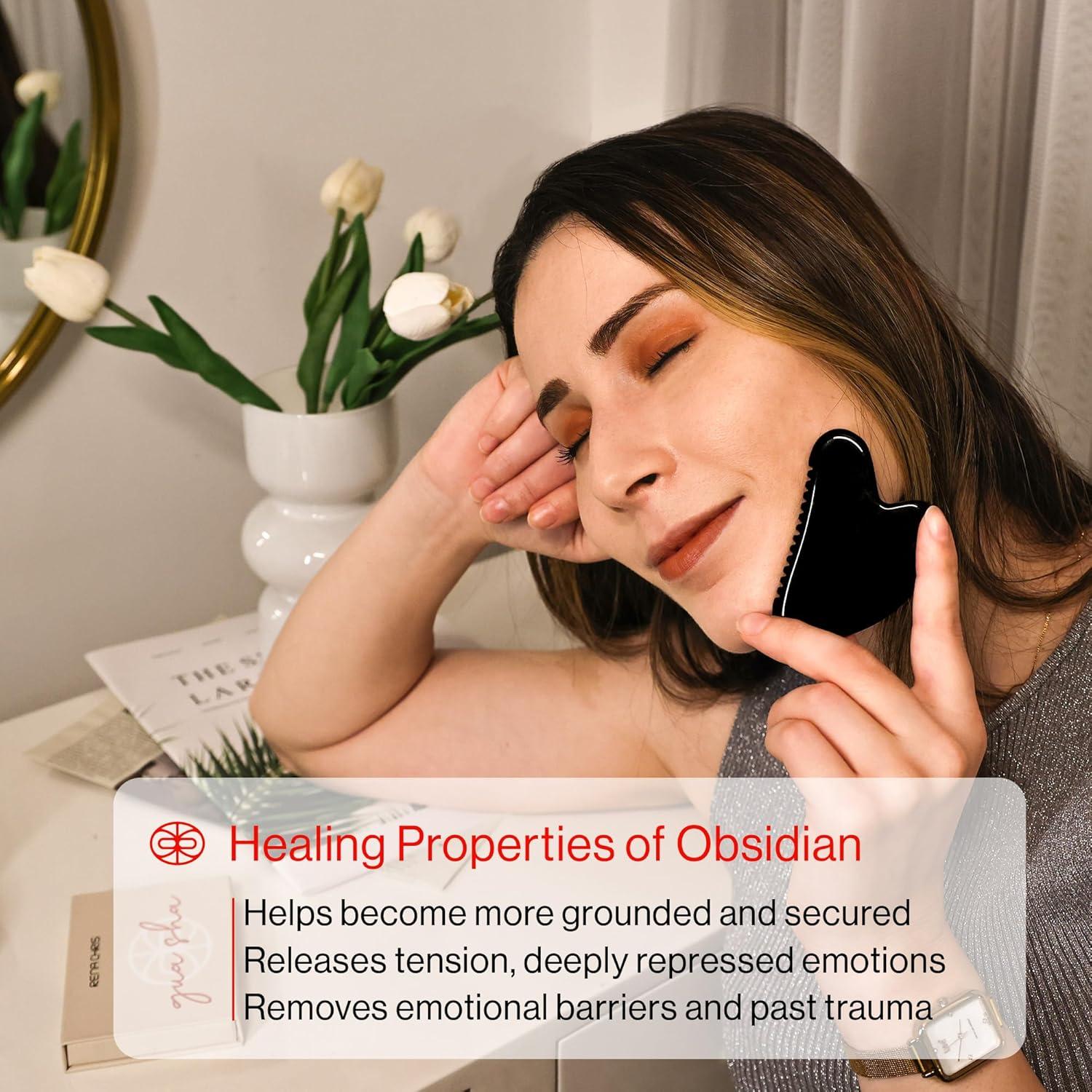 Gua Sha Facial Rena Chris Obsidiana Negra para Cara y Cuerpo