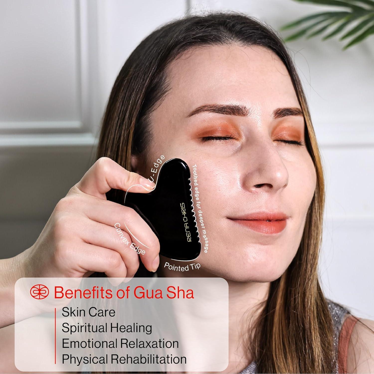 Gua Sha Facial Rena Chris Obsidiana Negra para Cara y Cuerpo