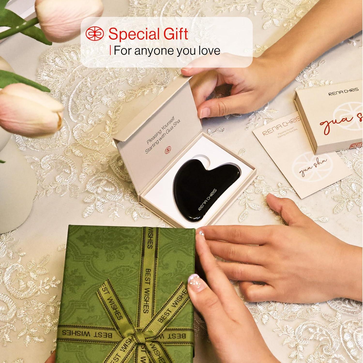 Gua Sha Facial Rena Chris Obsidiana Negra para Cara y Cuerpo