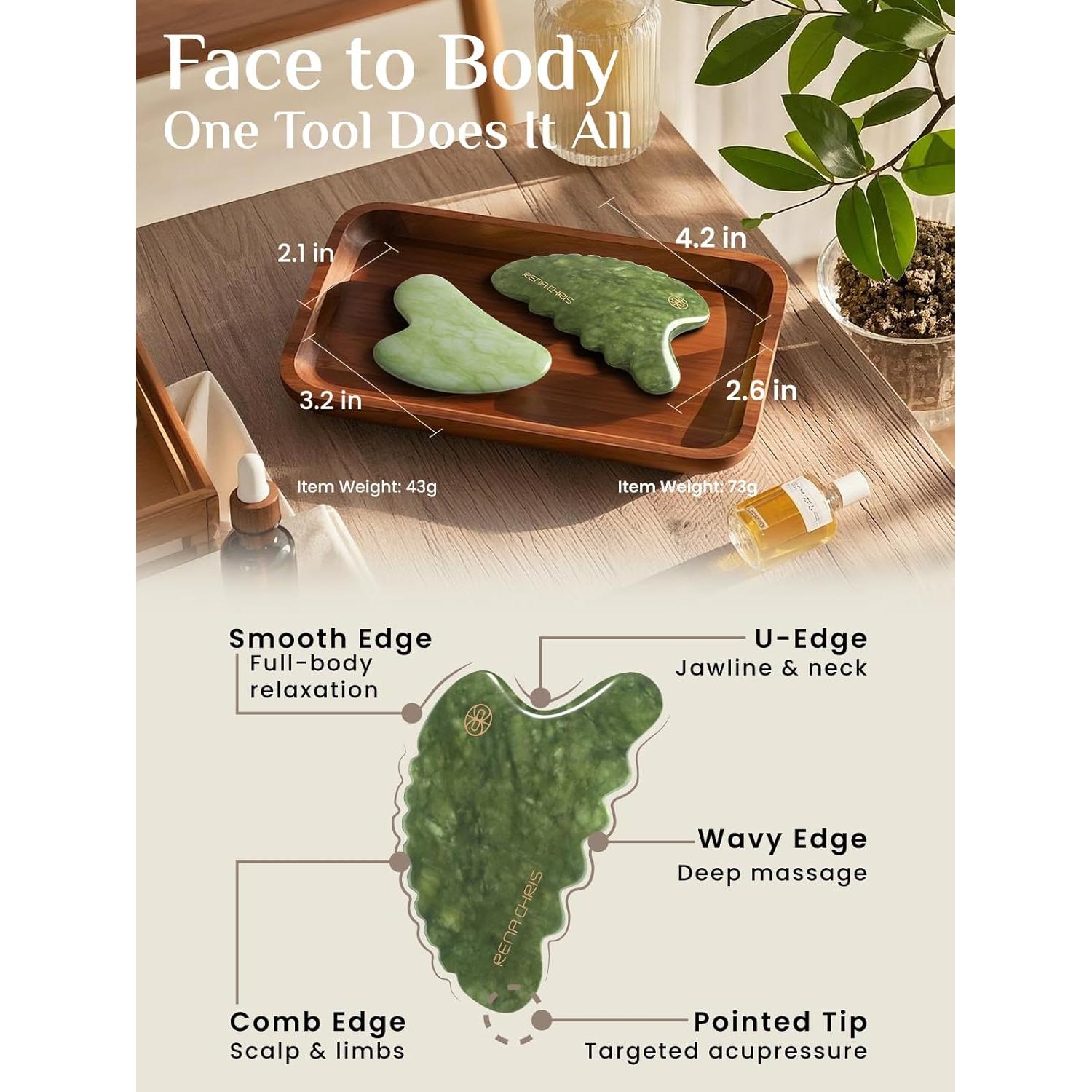 Herramienta de Gua Sha Rena Chris Jade Natural 9.9x6.9cm