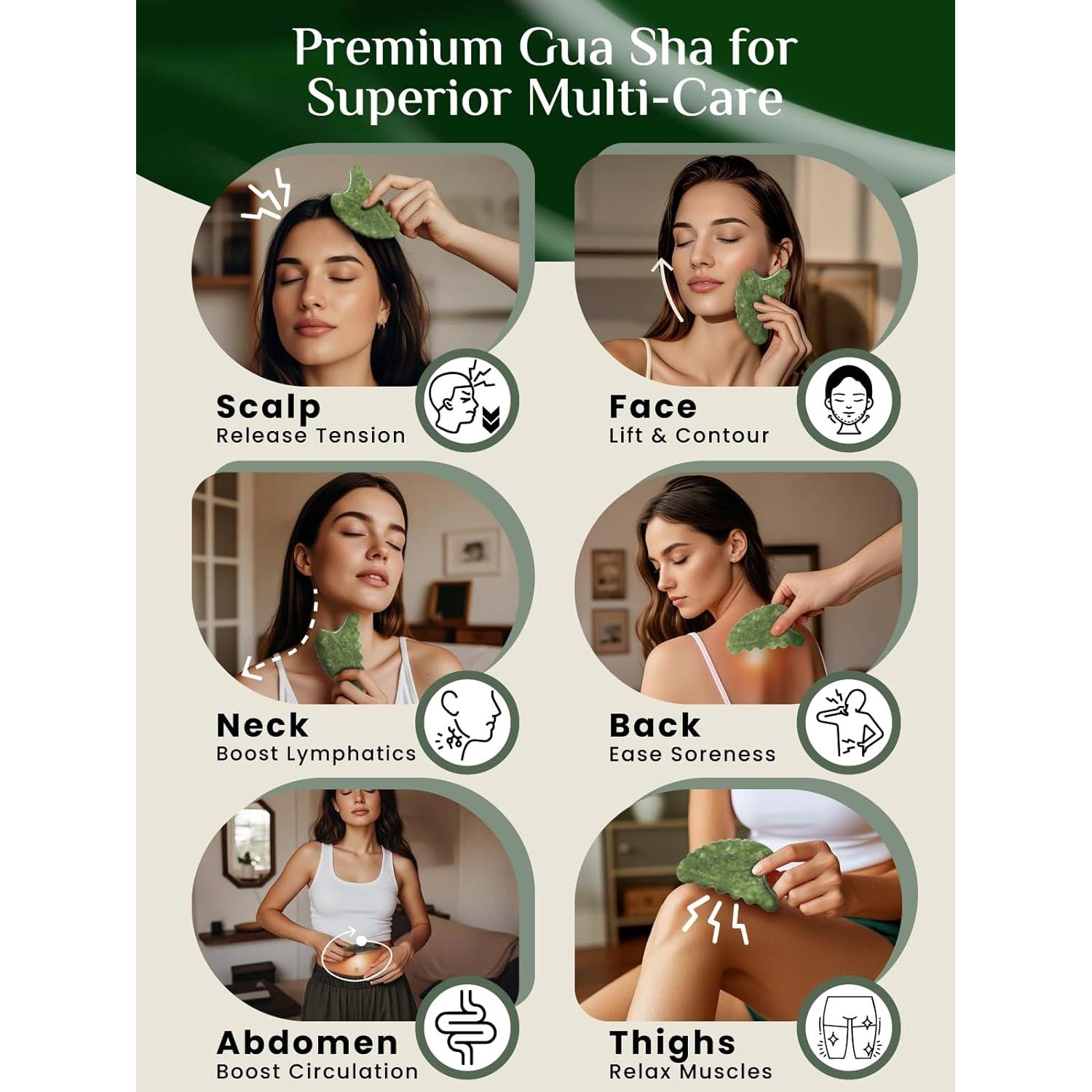 Herramienta de Gua Sha Rena Chris Jade Natural 9.9x6.9cm