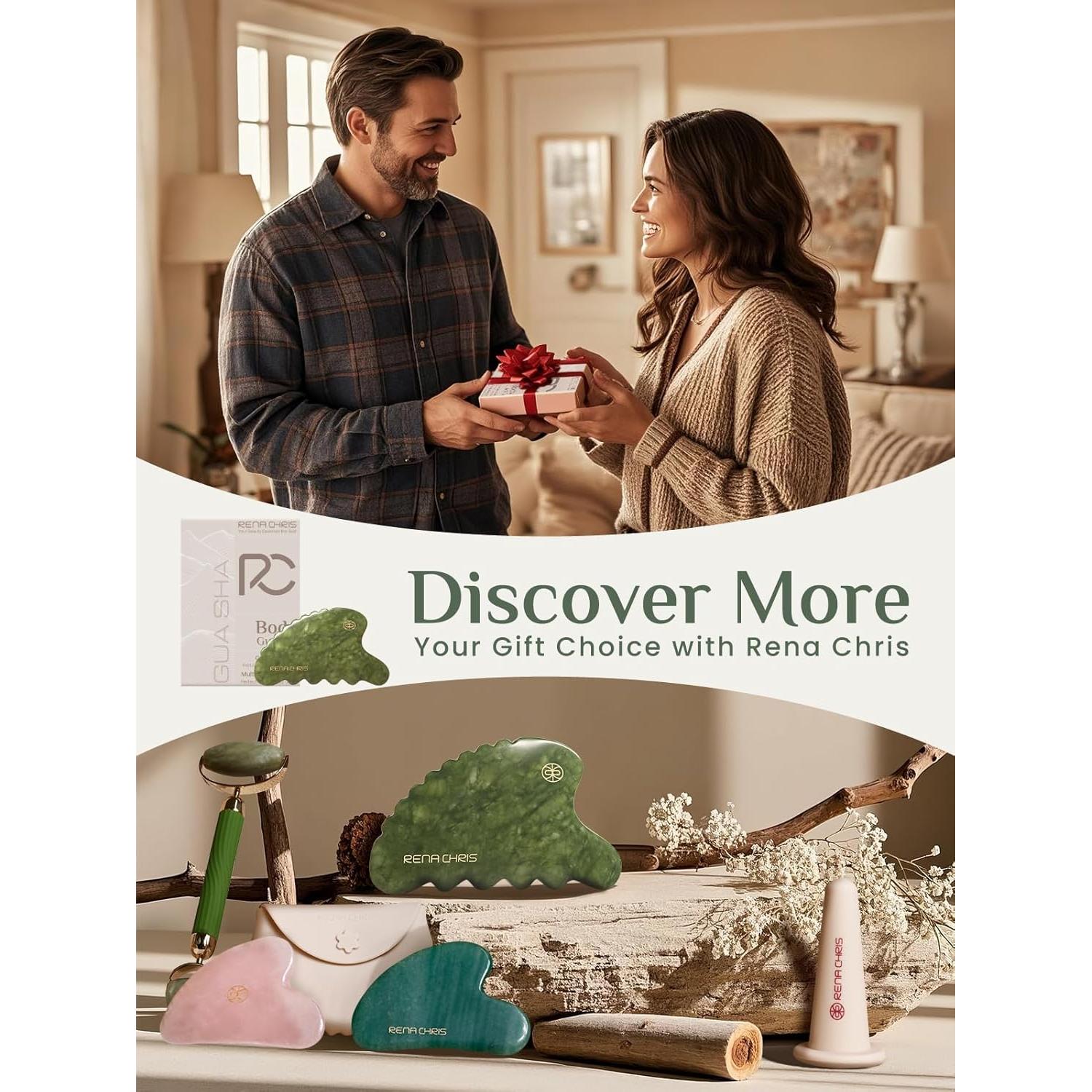 Herramienta de Gua Sha Rena Chris Jade Natural 9.9x6.9cm