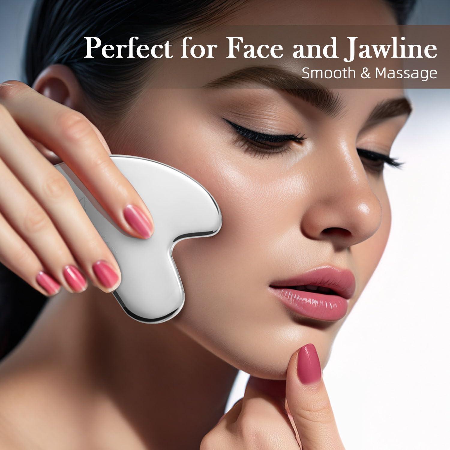 Masajeador Gua Sha Facial BESKAR Acero Inoxidable Plata 8.38cm