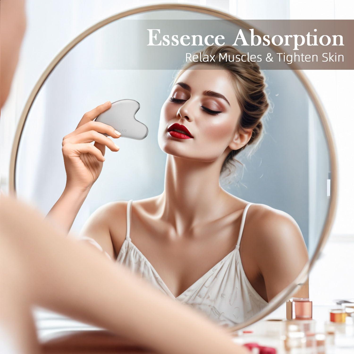 Masajeador Gua Sha Facial BESKAR Acero Inoxidable Plata 8.38cm