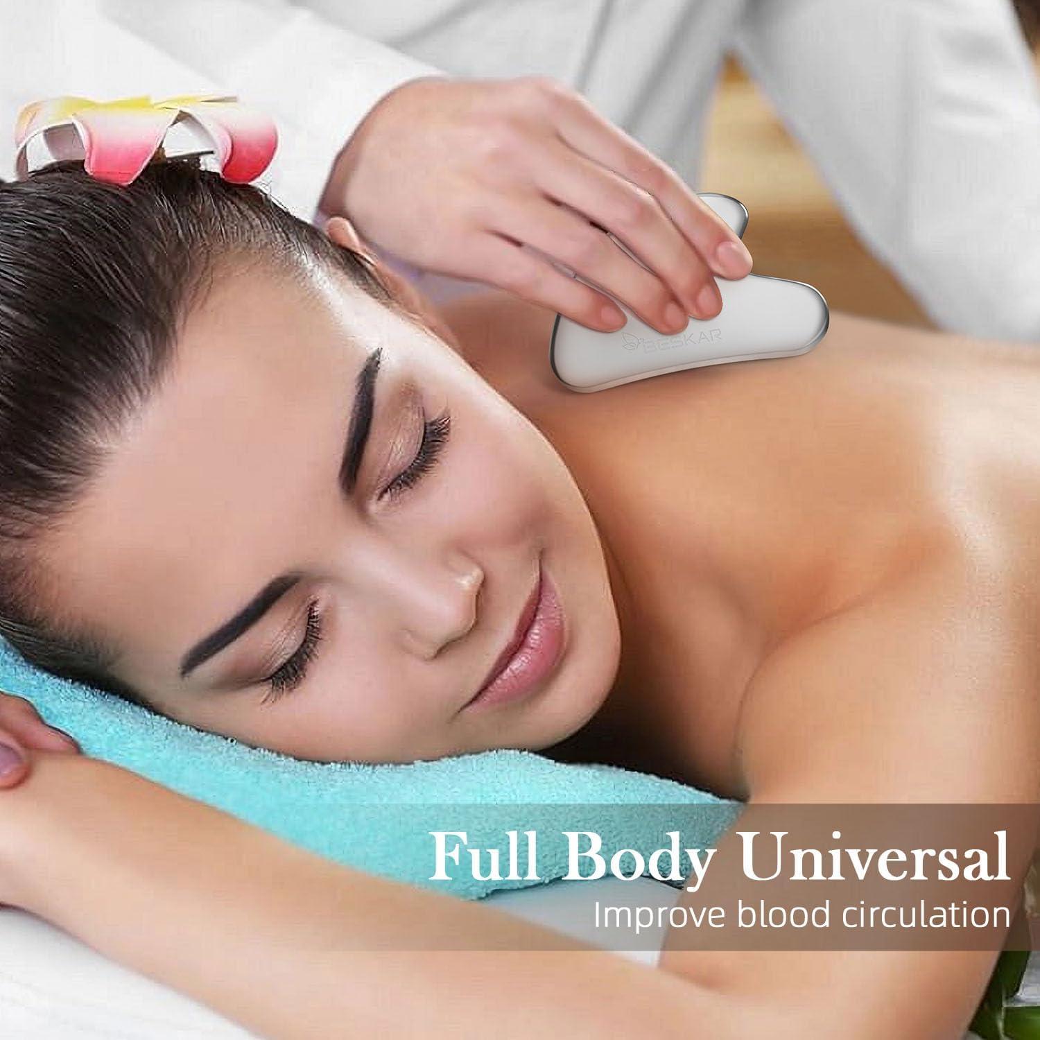 Masajeador Gua Sha Facial BESKAR Acero Inoxidable Plata 8.38cm