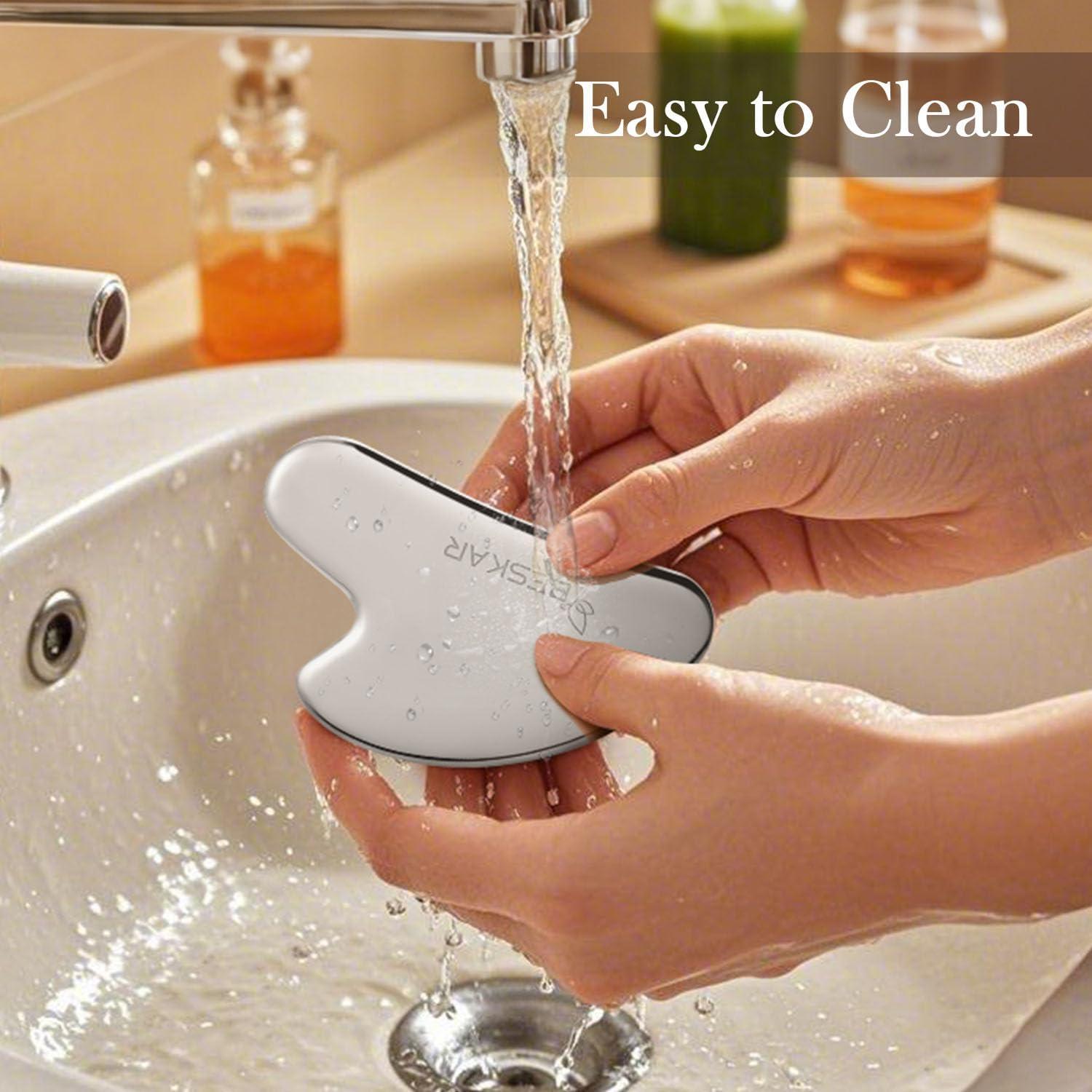 Masajeador Gua Sha Facial BESKAR Acero Inoxidable Plata 8.38cm