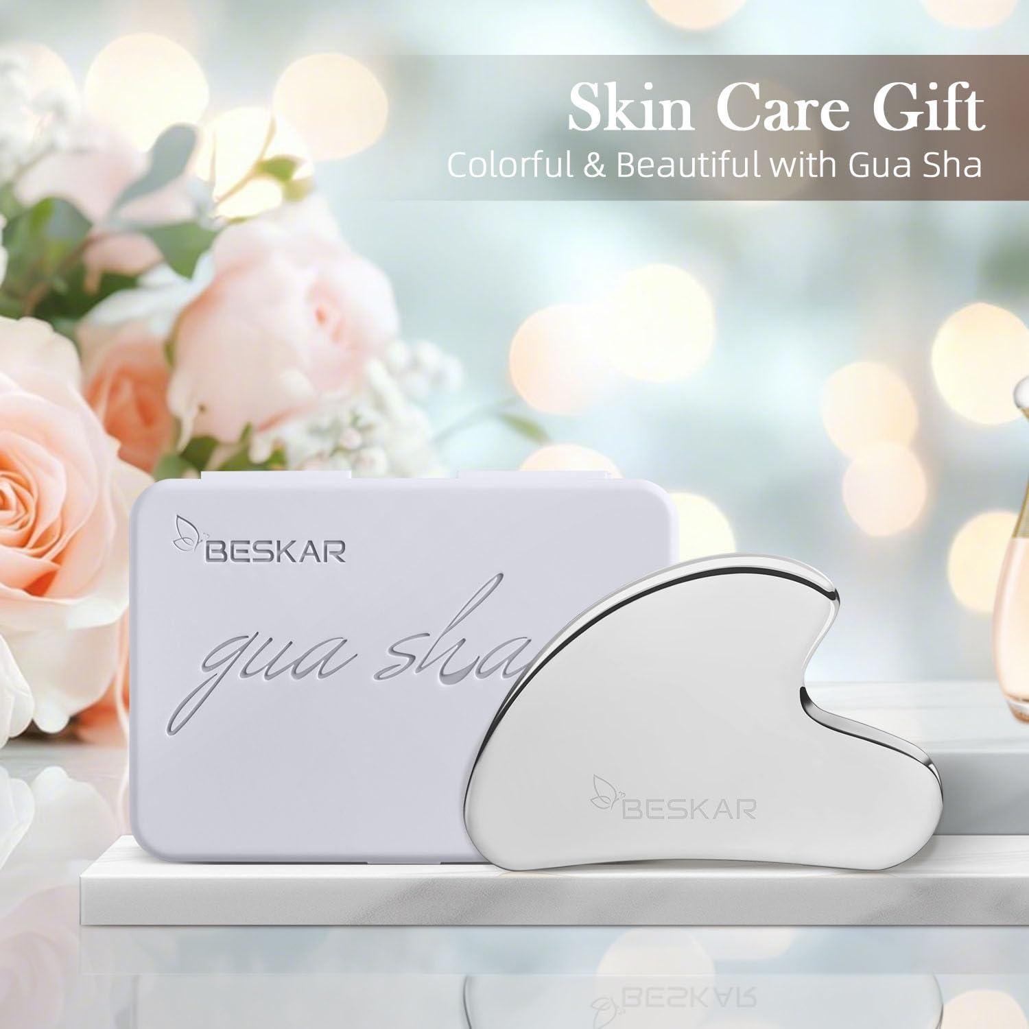 Masajeador Gua Sha Facial BESKAR Acero Inoxidable Plata 8.38cm