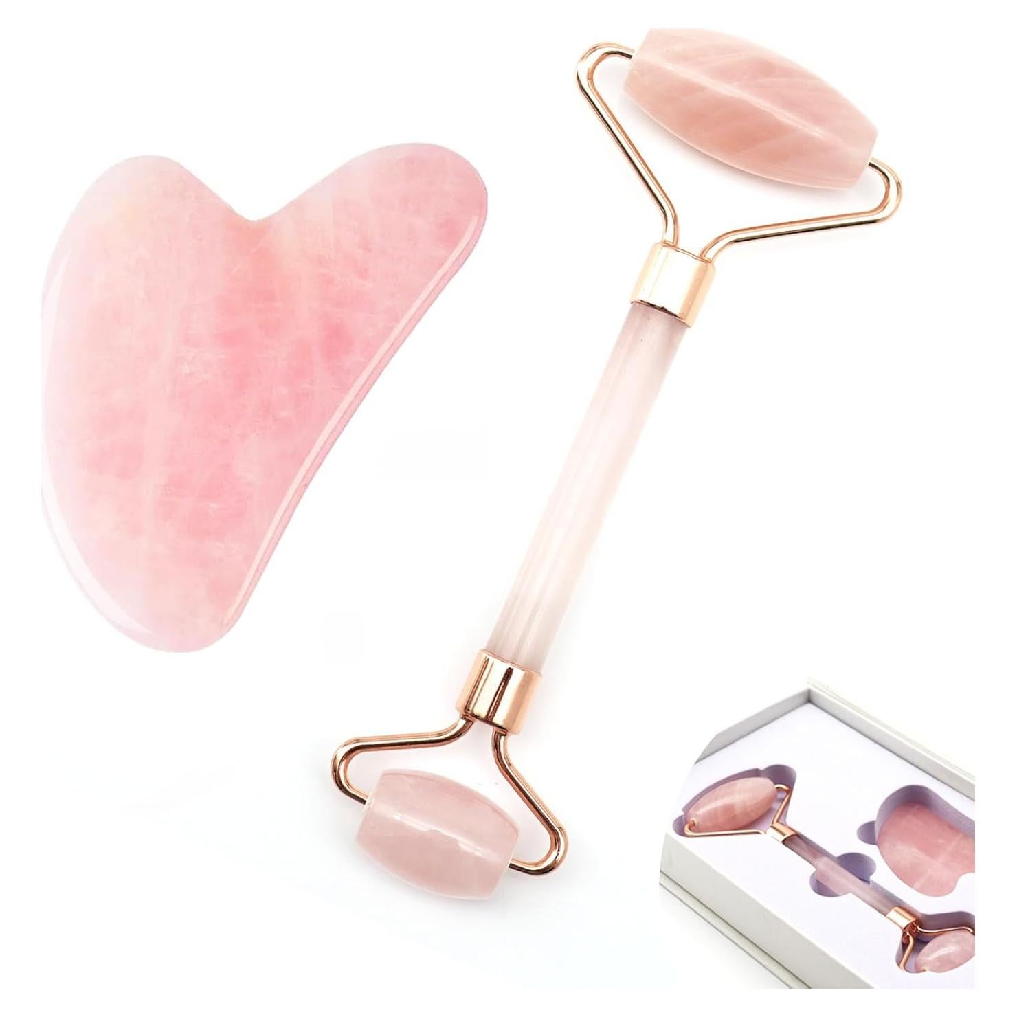 Juego de Gua Sha y Rodillo Facial Samherome - Jade Rosa Natural