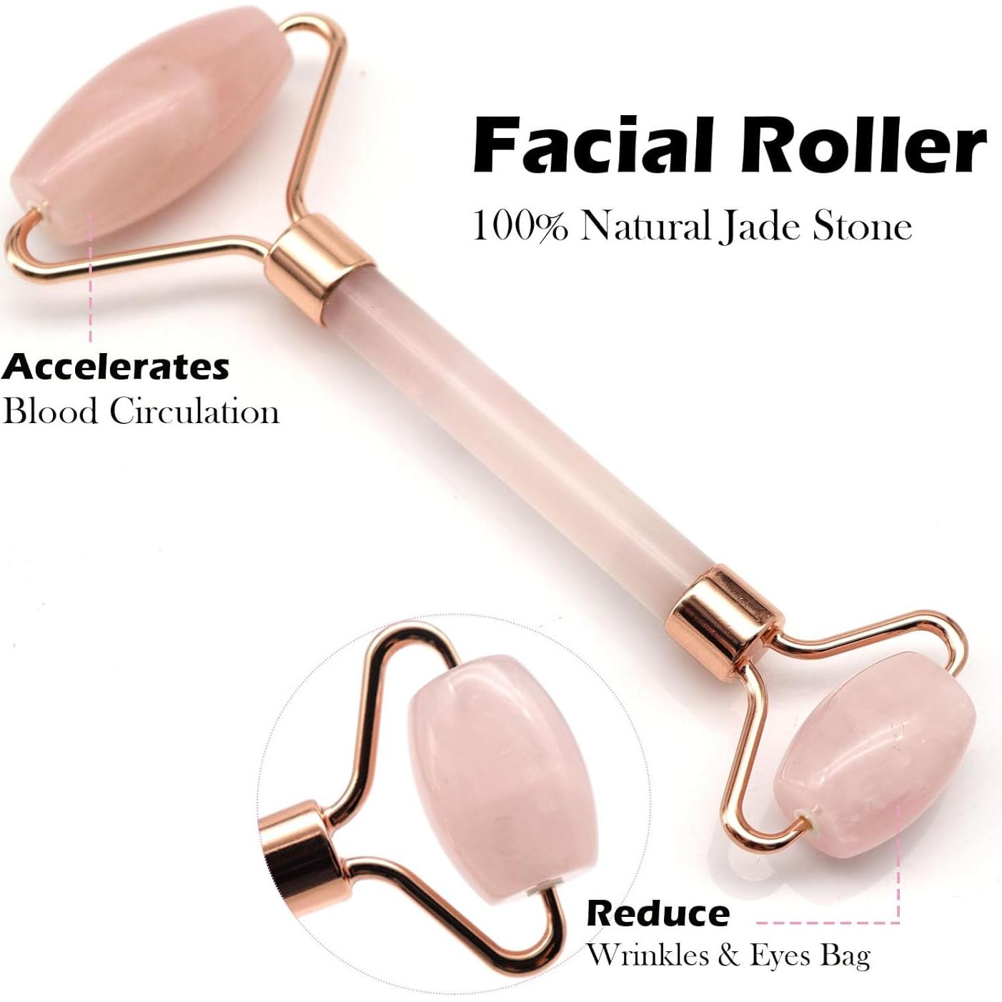 Juego de Gua Sha y Rodillo Facial Samherome - Jade Rosa Natural