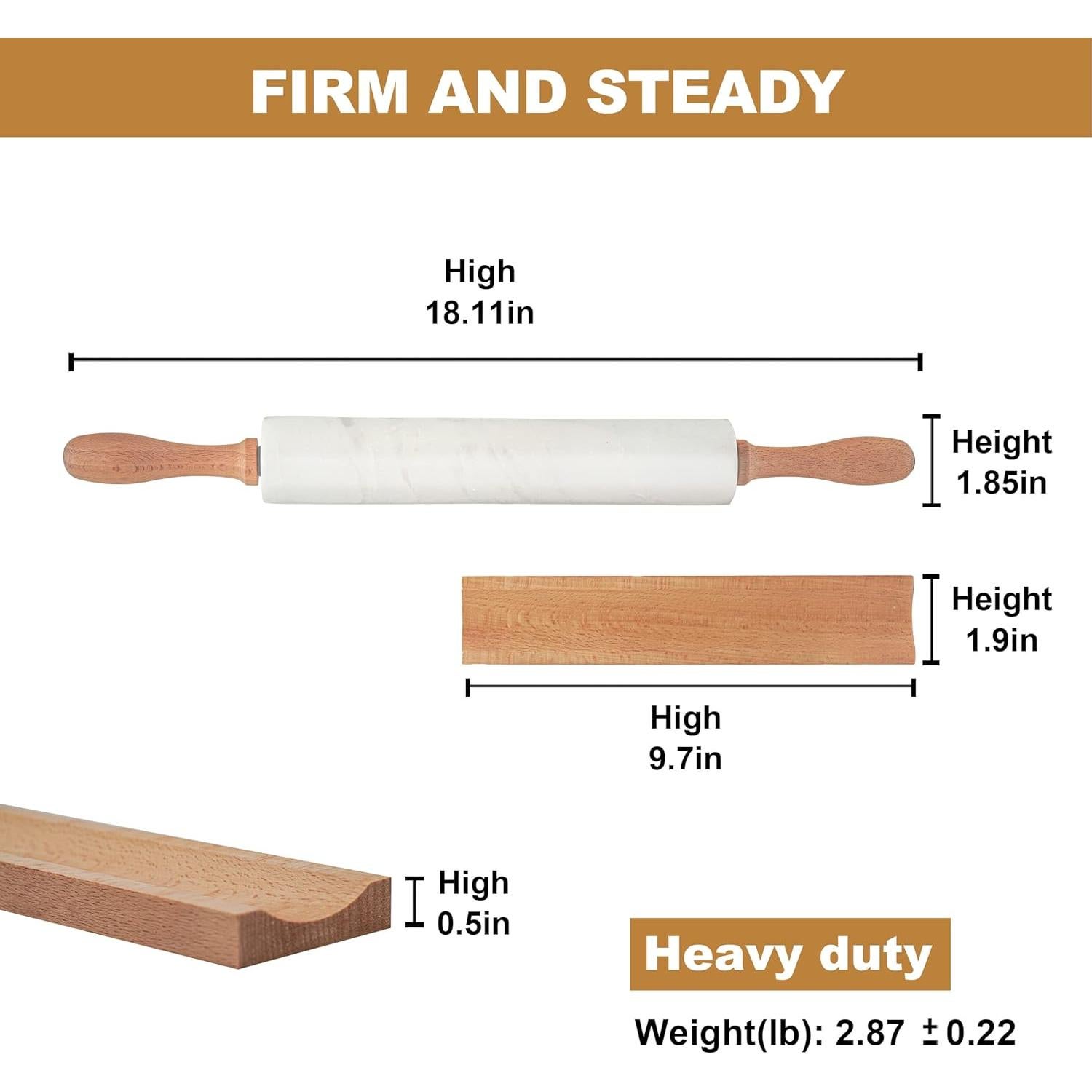 Rodillo de Mármol Koville 1.30 kg Antiadherente 45.97 cm