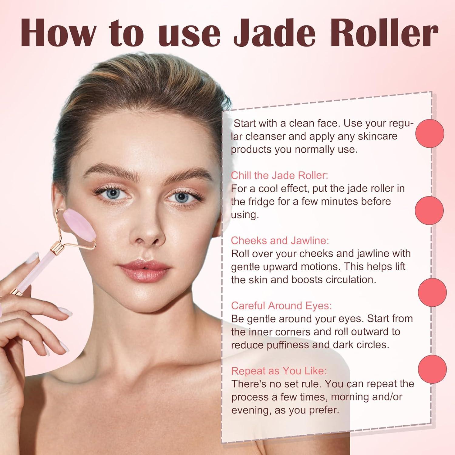 Rodillo de Jade CUBACO Ice y Gua Sha Rosa para Cuidado Facial