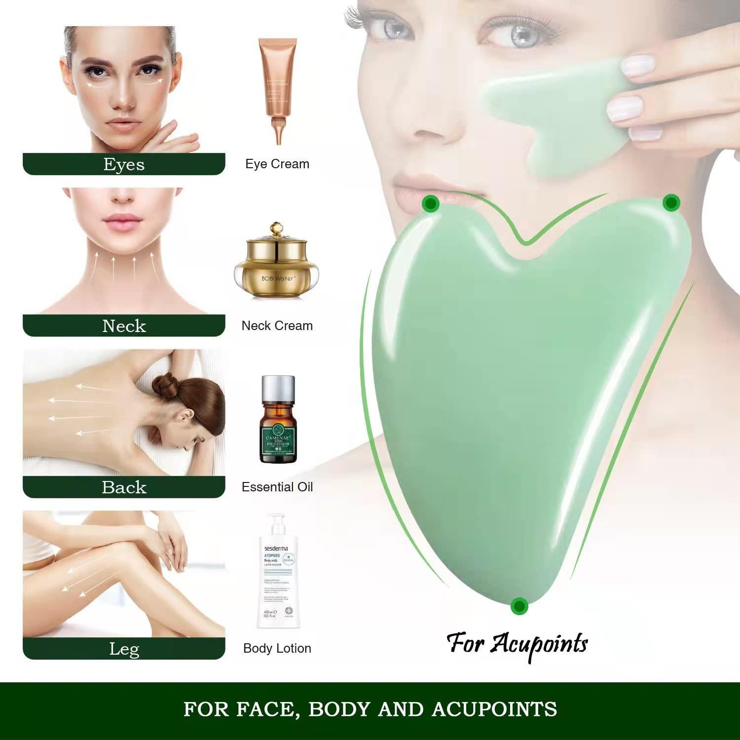 Gua Sha Facial de Jade Flagest - Masajeador Natural Verde 7cm