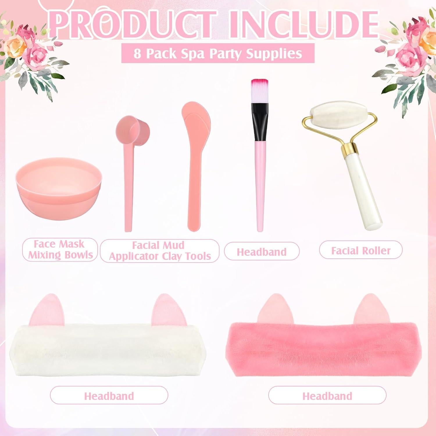 Kit de Fiesta de Spa Threlaco - 8 Rodillos de Jade, Pinceles y Cuencos