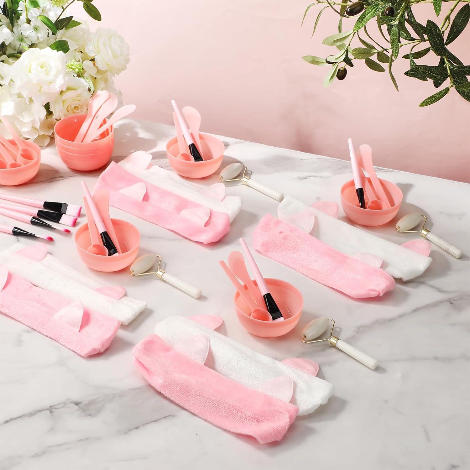 Kit de Fiesta de Spa Threlaco - 8 Rodillos de Jade, Pinceles y Cuencos