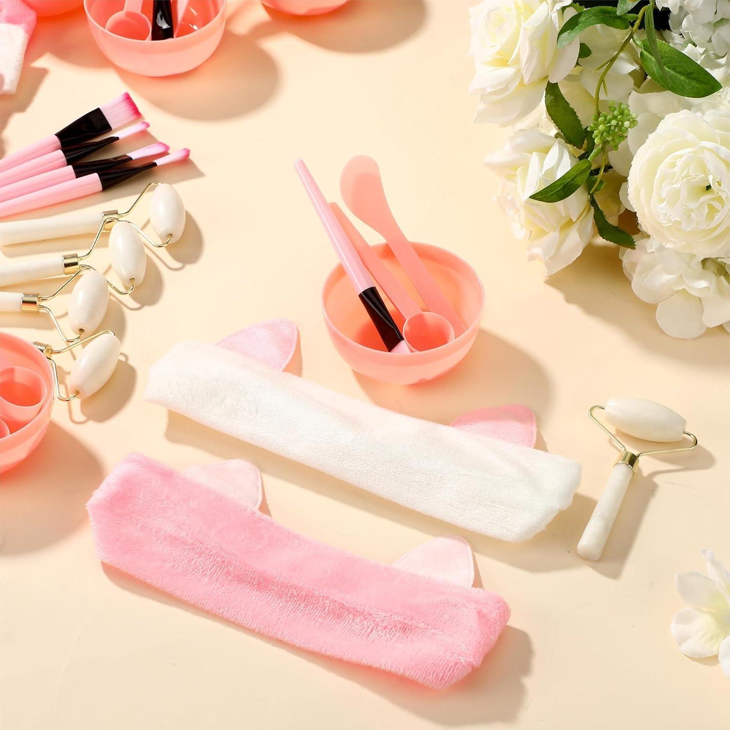 Kit de Fiesta de Spa Threlaco - 8 Rodillos de Jade, Pinceles y Cuencos