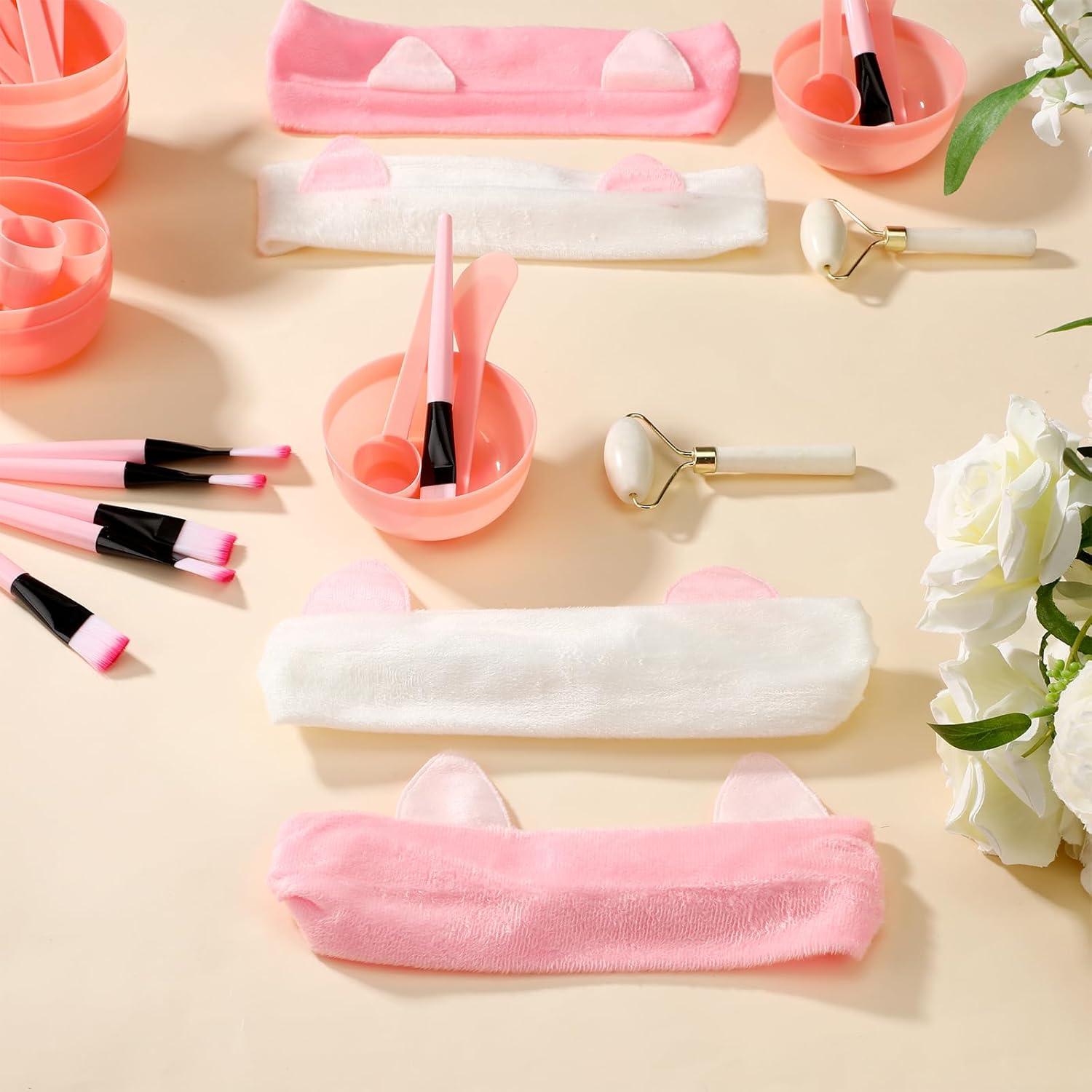 Kit de Fiesta de Spa Threlaco - 8 Rodillos de Jade, Pinceles y Cuencos