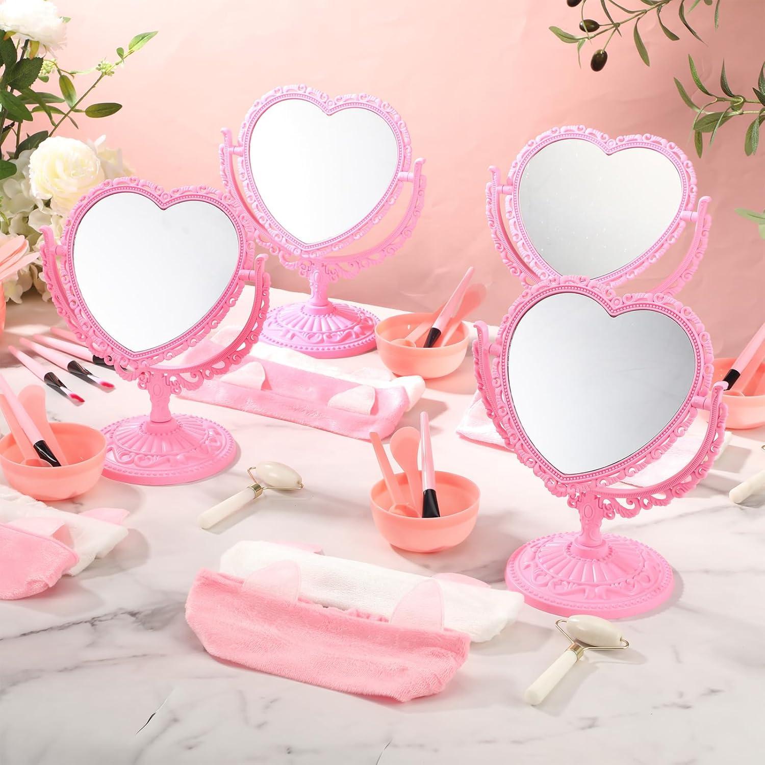 Set de Fiesta de Spa para Niñas - 8 Espejos Corazón, Rodillos Jade, Diademas