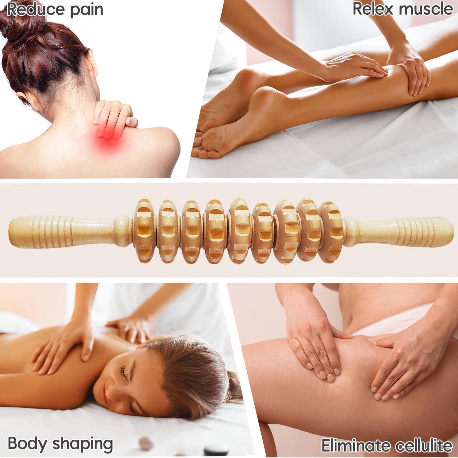 Rodillo de Masaje de Madera Natural iunxkmi - Anticelulitis y Drenaje Linfático
