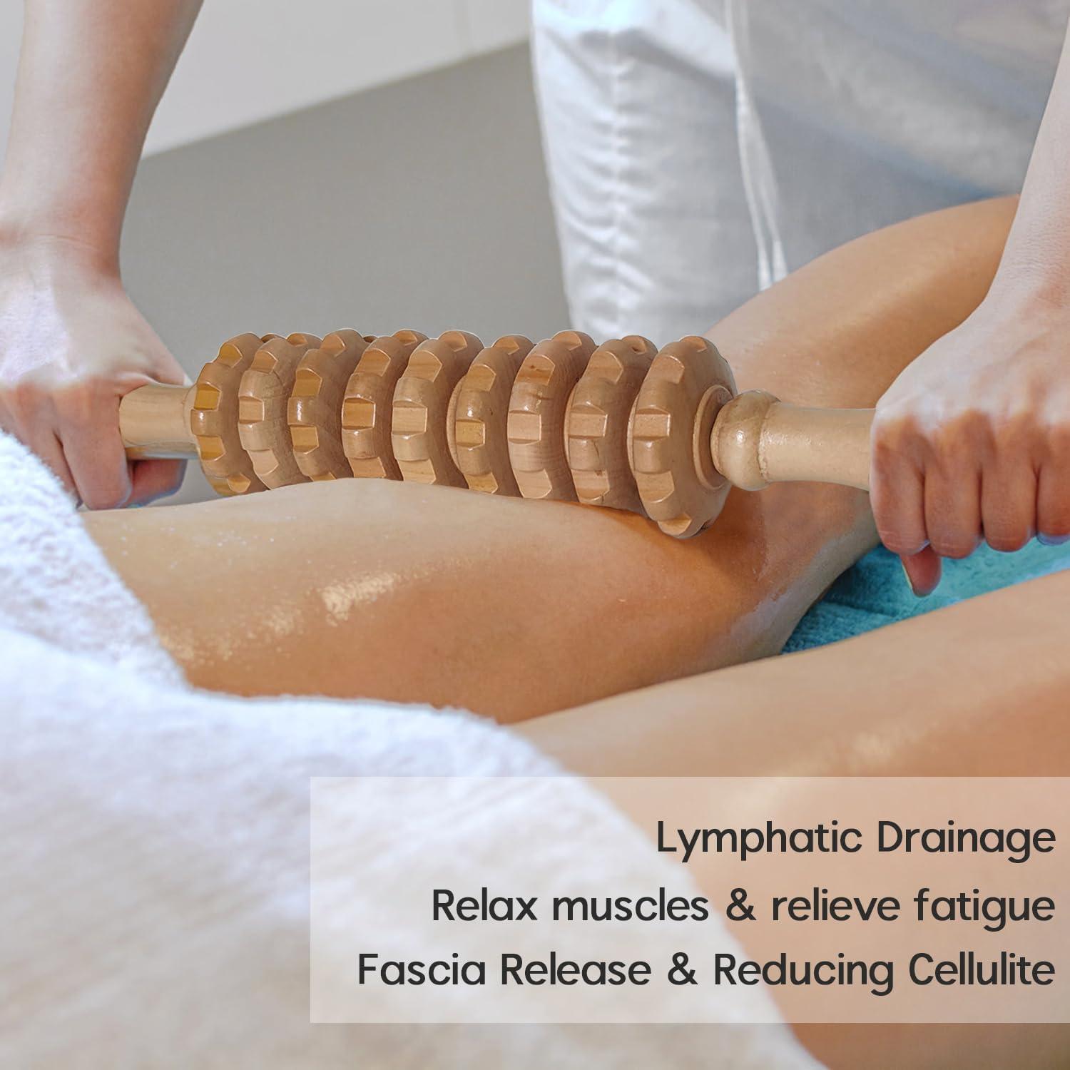 Rodillo de Masaje de Madera Natural iunxkmi - Anticelulitis y Drenaje Linfático