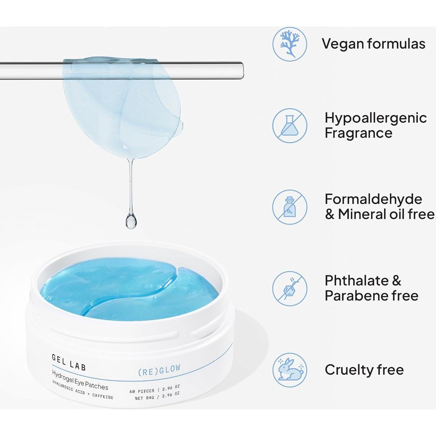 Parches Hidratantes para Ojos REGLOW con Ácido Hialurónico y Cafeína - 60 Unidades
