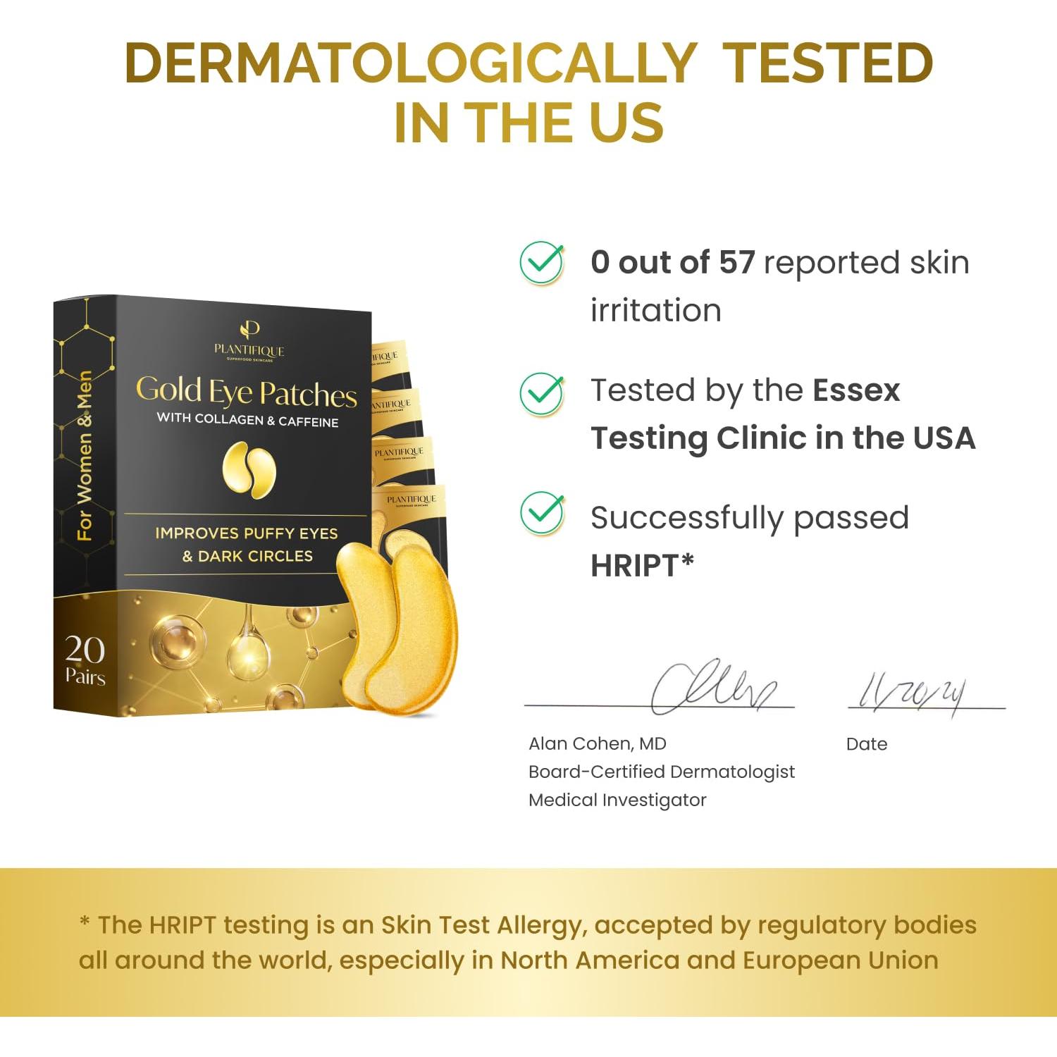 Parche de Ojos Dorado Plantifique | 20 Pares | Hidratante y Revitalizante