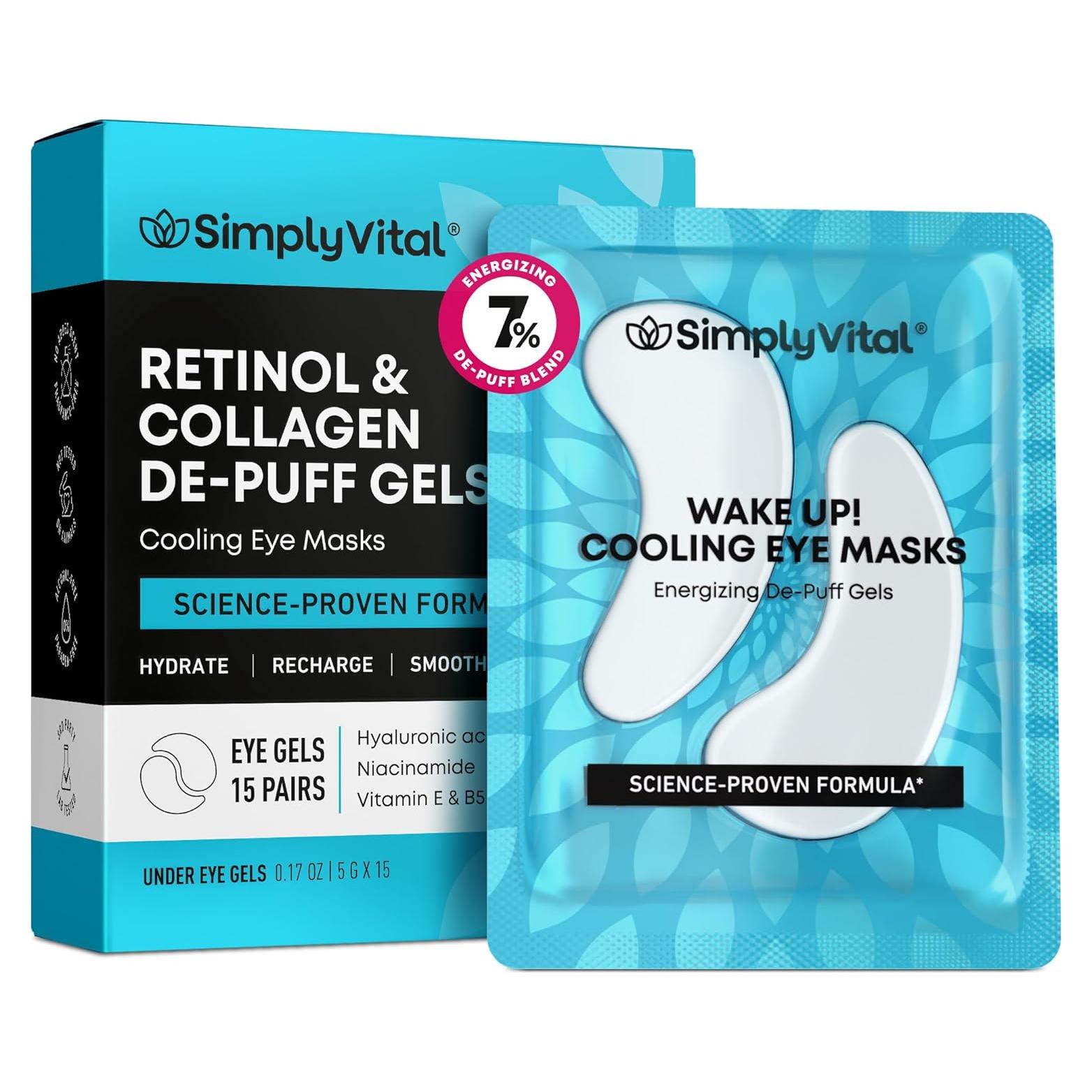 Parches para Ojos SimplyVital - Hidrogel con Colágeno y Retinol - 15 Pares