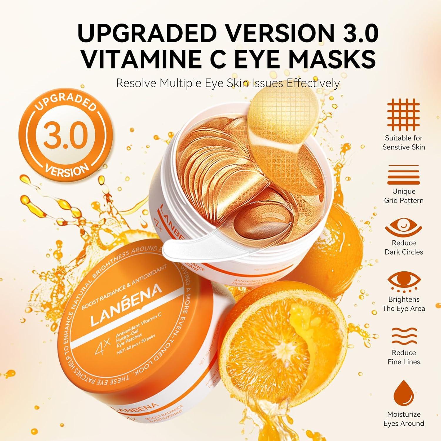 Parches para Ojos LANBENA con Vitamina C - 30 Pares Hidratantes