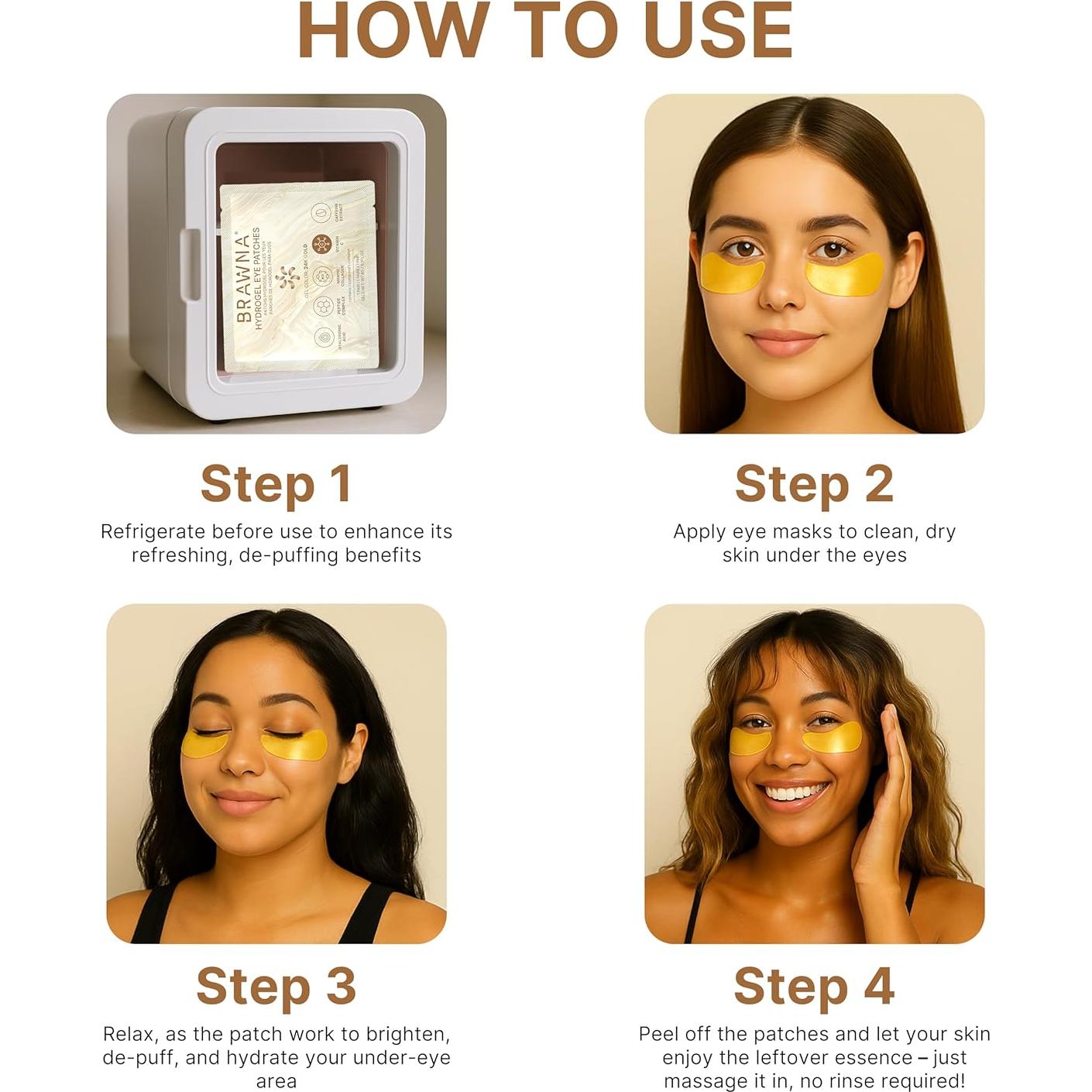 Parche Hidrogel para Ojos BRAWNA con Retinol y Colágeno - 24 Pares