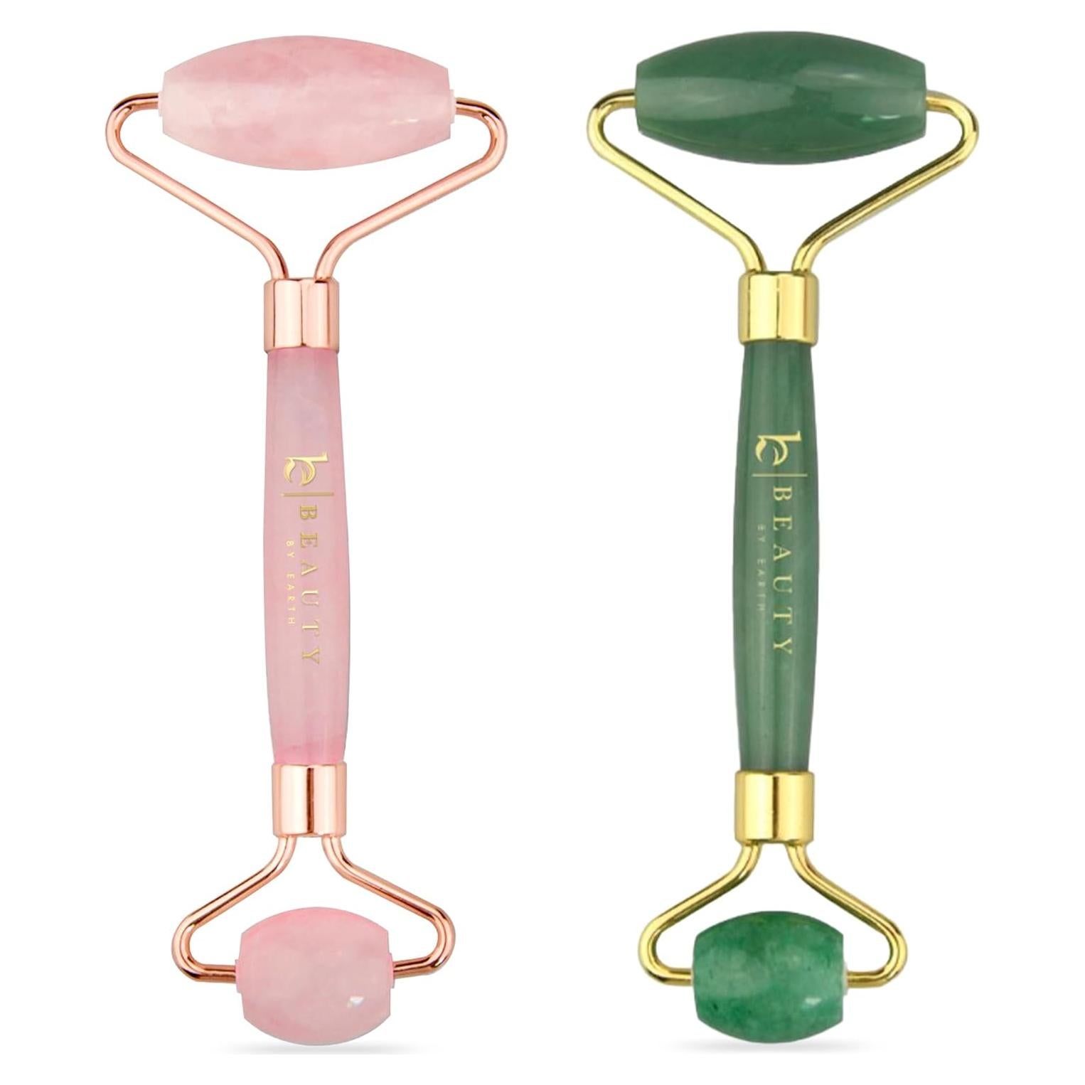 Rodillo Facial de Jade y Cuarzo Rosa Beauty by Earth - Masajeador para Ojos Hinchados