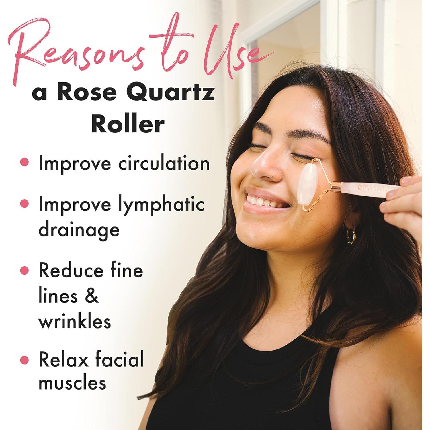 Rodillo Facial de Jade y Cuarzo Rosa Beauty by Earth - Masajeador para Ojos Hinchados