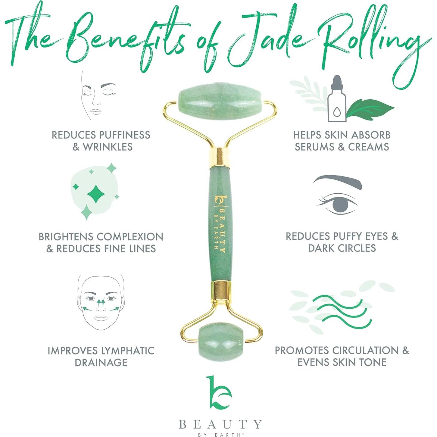 Rodillo Facial de Jade y Cuarzo Rosa Beauty by Earth - Masajeador para Ojos Hinchados