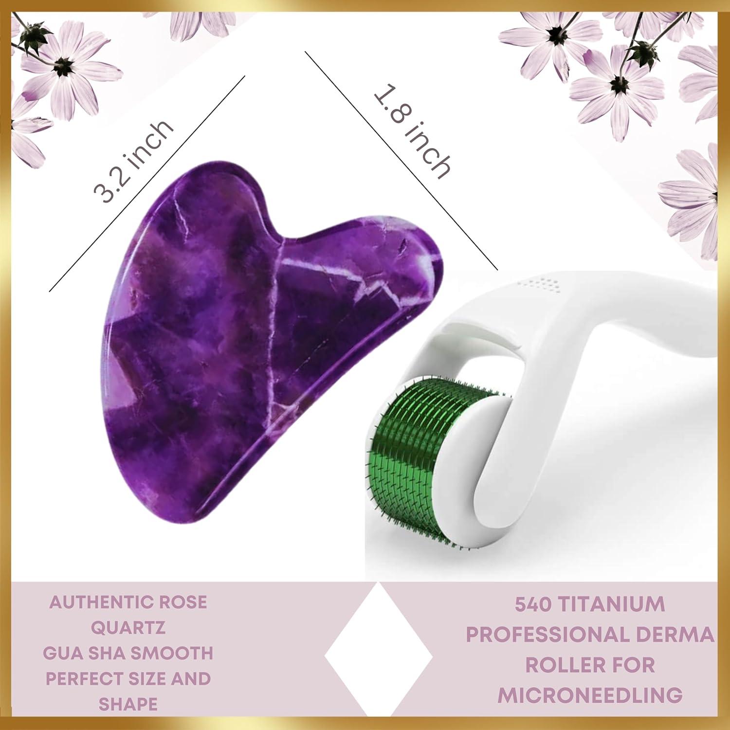 Set de Rodillo de Jade y Gua Sha LAVÔNNÉ 4 PCS Amatista