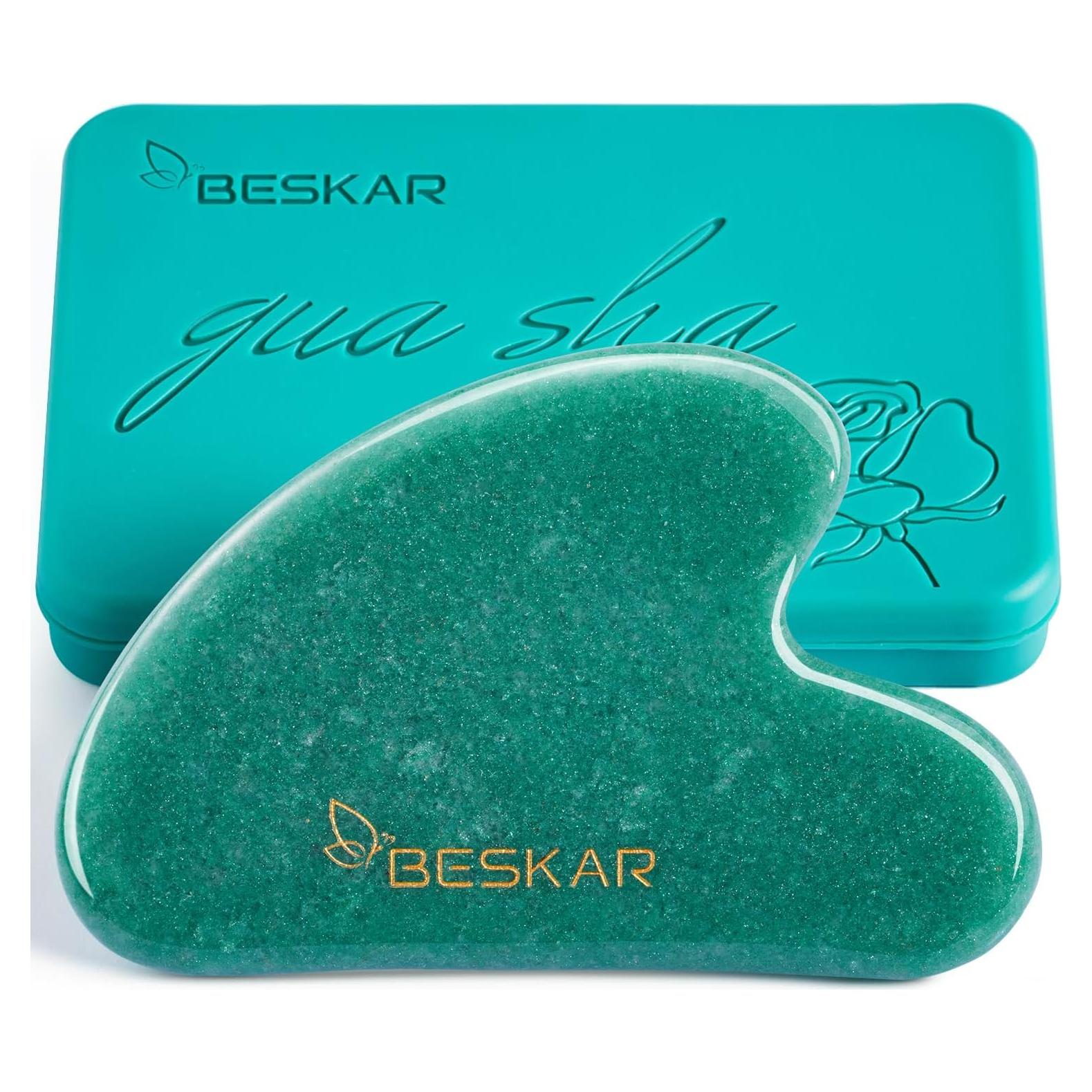 Masajeador Gua Sha Facial BESKAR de Piedra Jade Natural 8.4cm