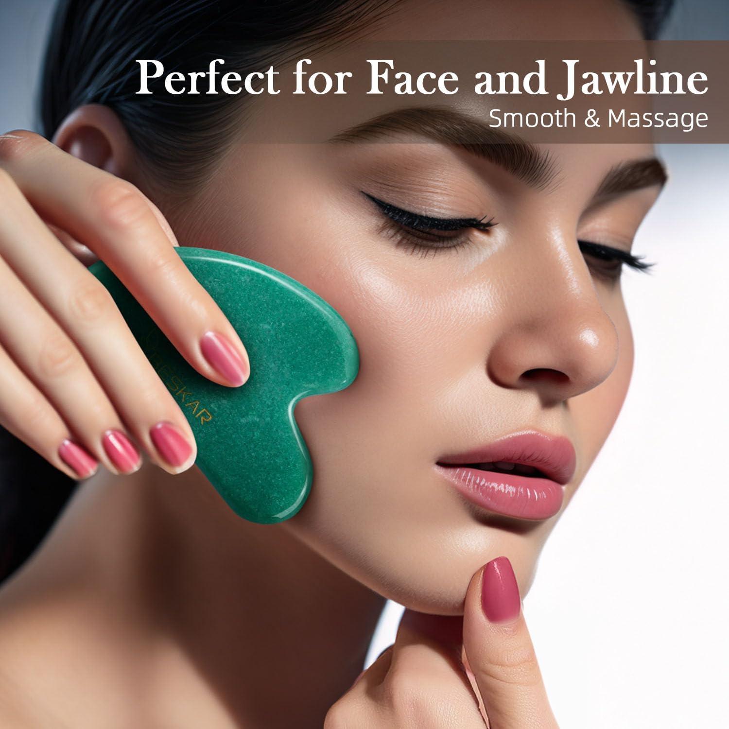 Masajeador Gua Sha Facial BESKAR de Piedra Jade Natural 8.4cm